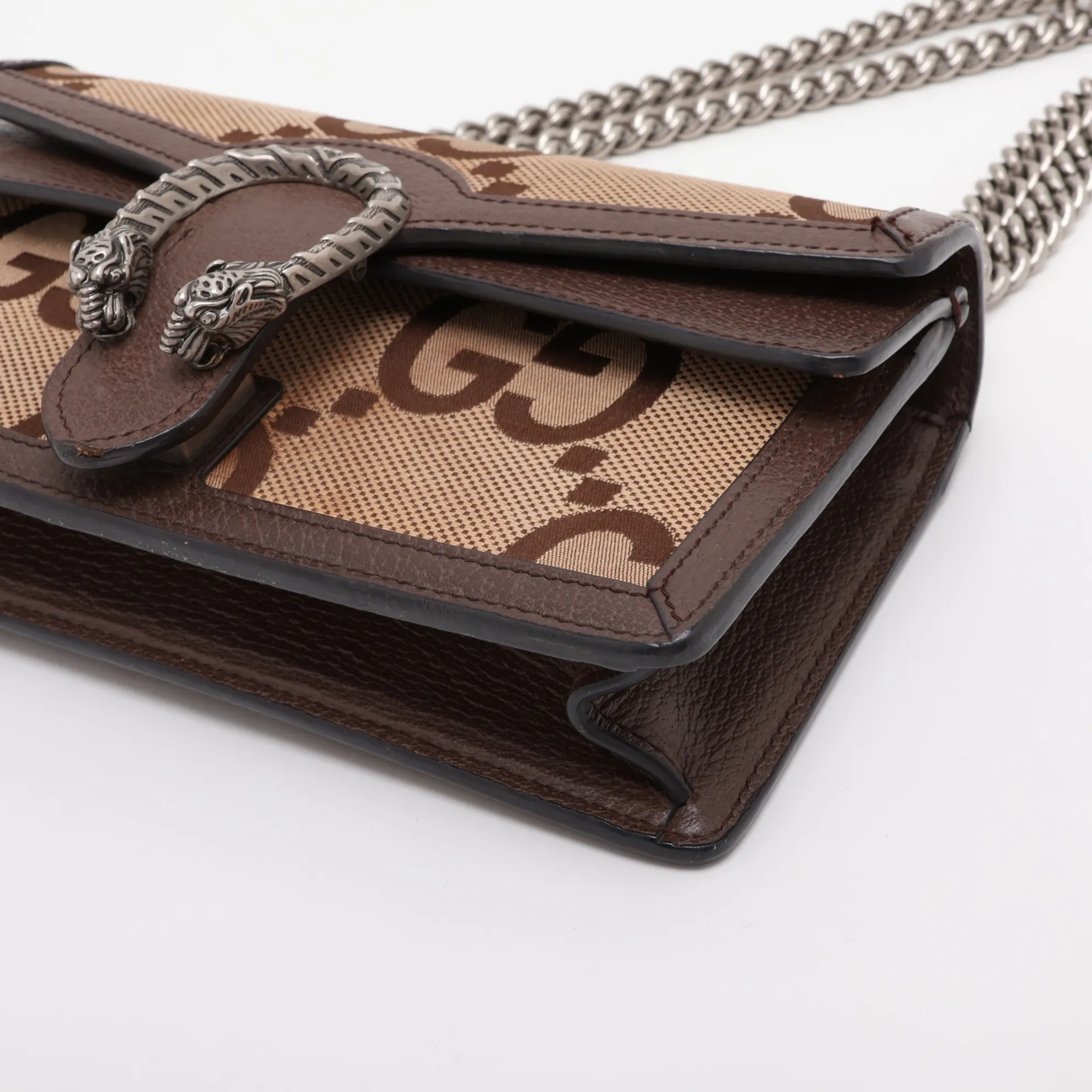Jumbo GG Dionysus Canvas x Leather Chain Shoulder Bag, Silver, 499623 — view 3
