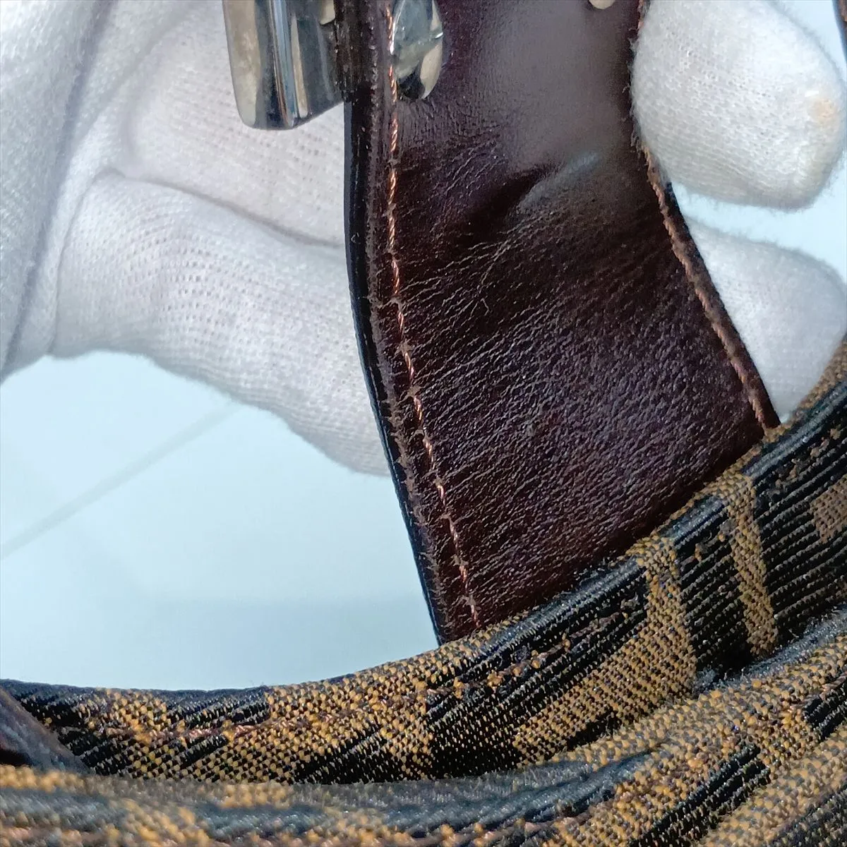 Zucca Canvas x Leather Shoulder Bag, Brown — view 12