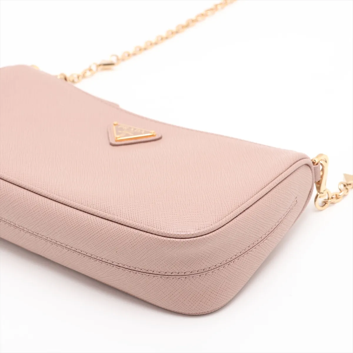 Saffiano Leather Chain Shoulder Bag, Beige — view 3