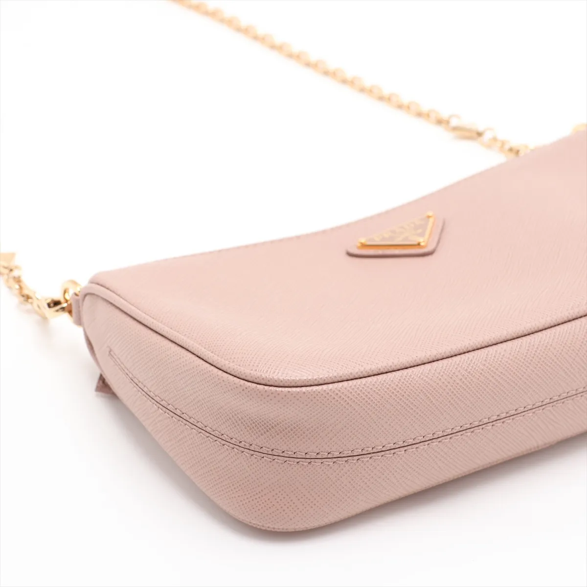 Saffiano Leather Chain Shoulder Bag, Beige — view 4