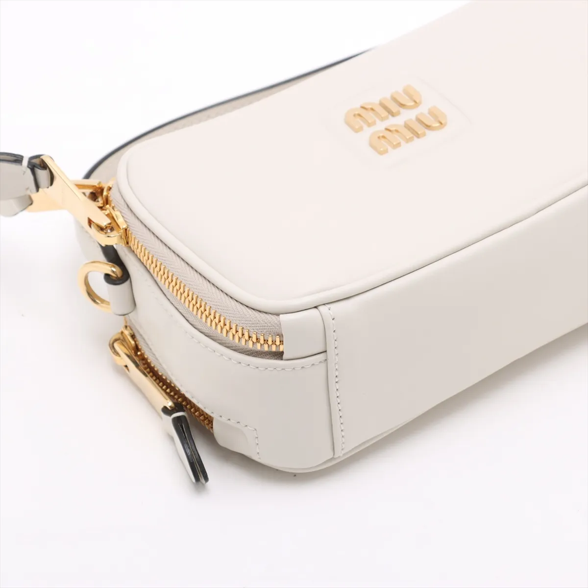 Leather 2-Way Handbag, White, 5BH229 — view 4