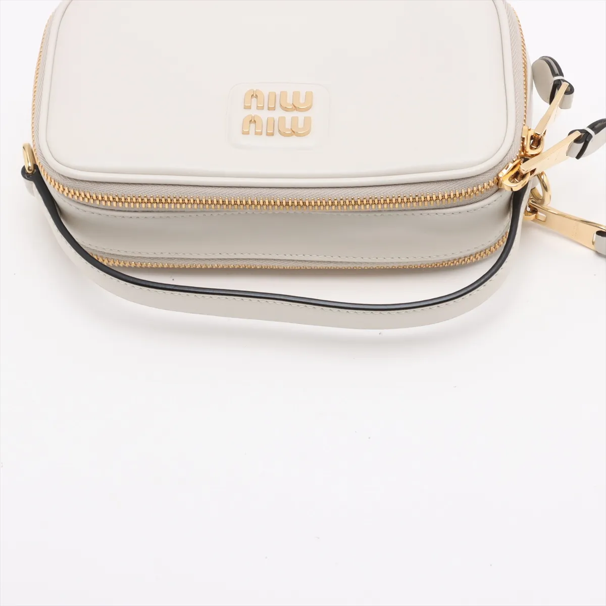 Leather 2-Way Handbag, White, 5BH229 — view 5