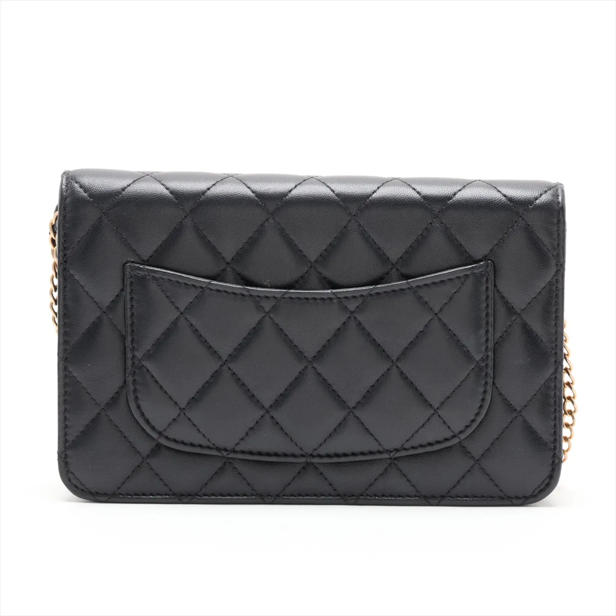 Matelassé Lambskin Chain Wallet, Black with Gold Hardware, AXJ7H8JE, Random Plate — view 2