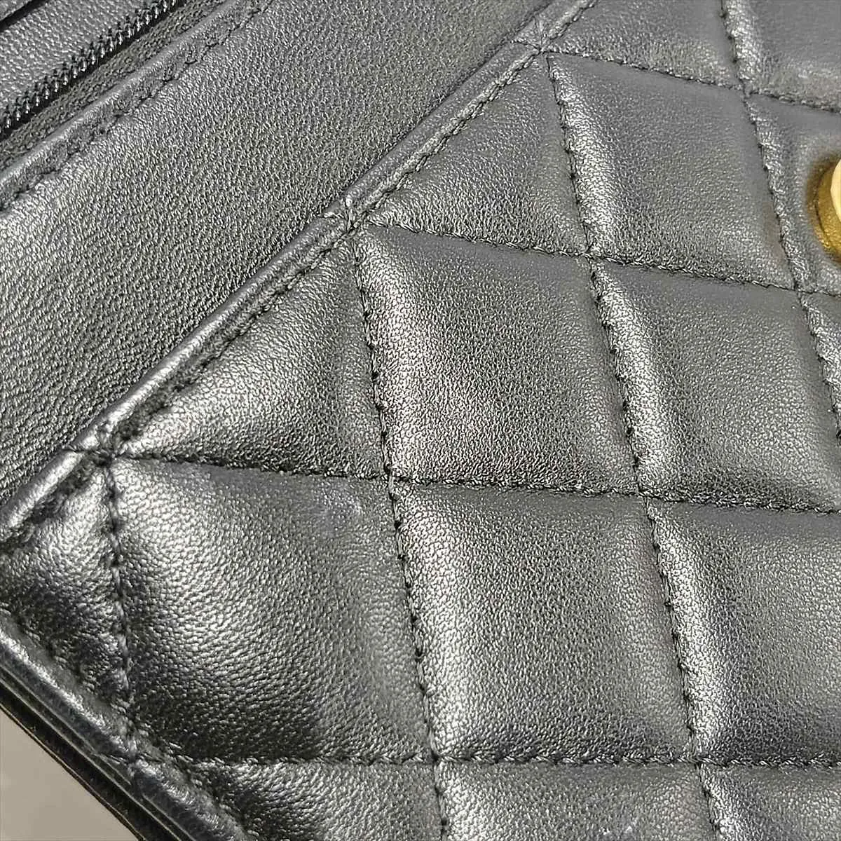 Matelassé Lambskin Chain Wallet, Black with Gold Hardware, AXJ7H8JE, Random Plate — view 14