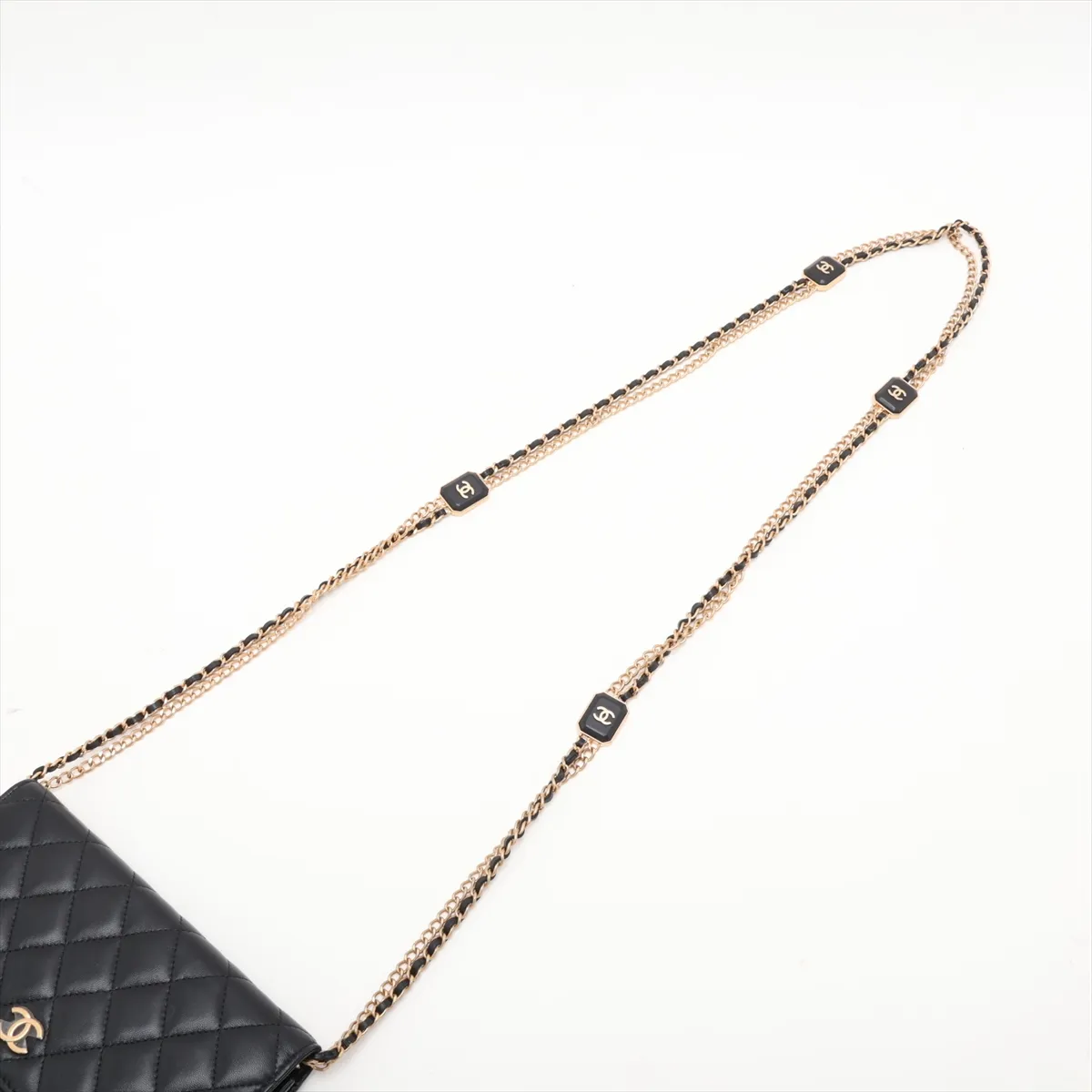 Matelassé Lambskin Chain Wallet, Black with Gold Hardware, AXJ7H8JE, Random Plate — view 5