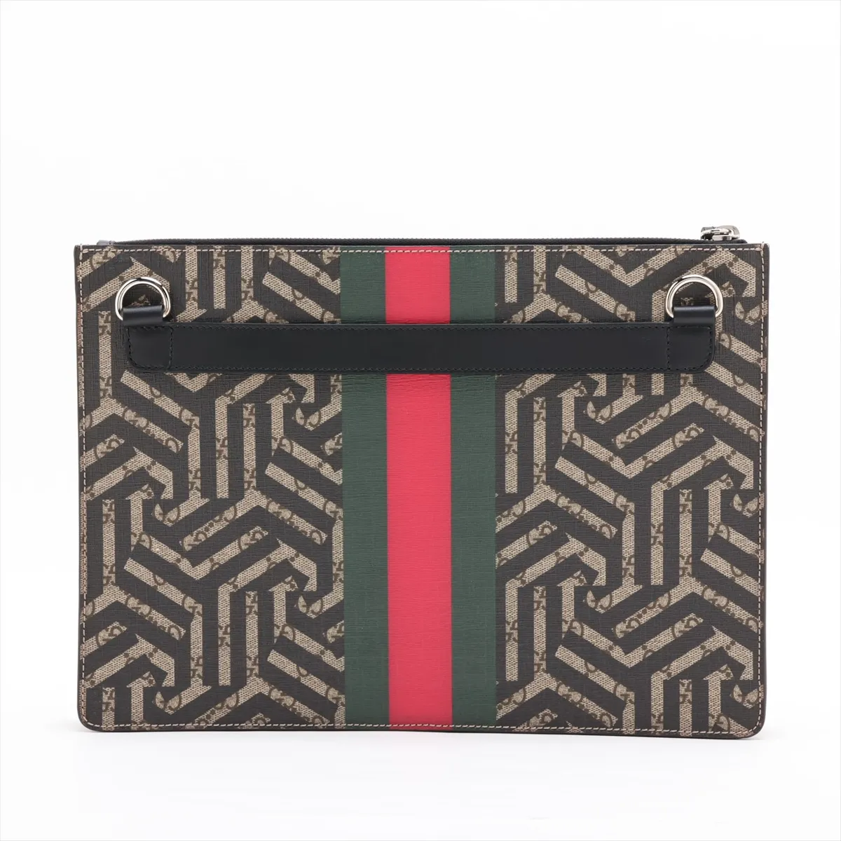 GG Kaleido 429004 PVC x Leather Clutch Bag, Black x Beige — view 2