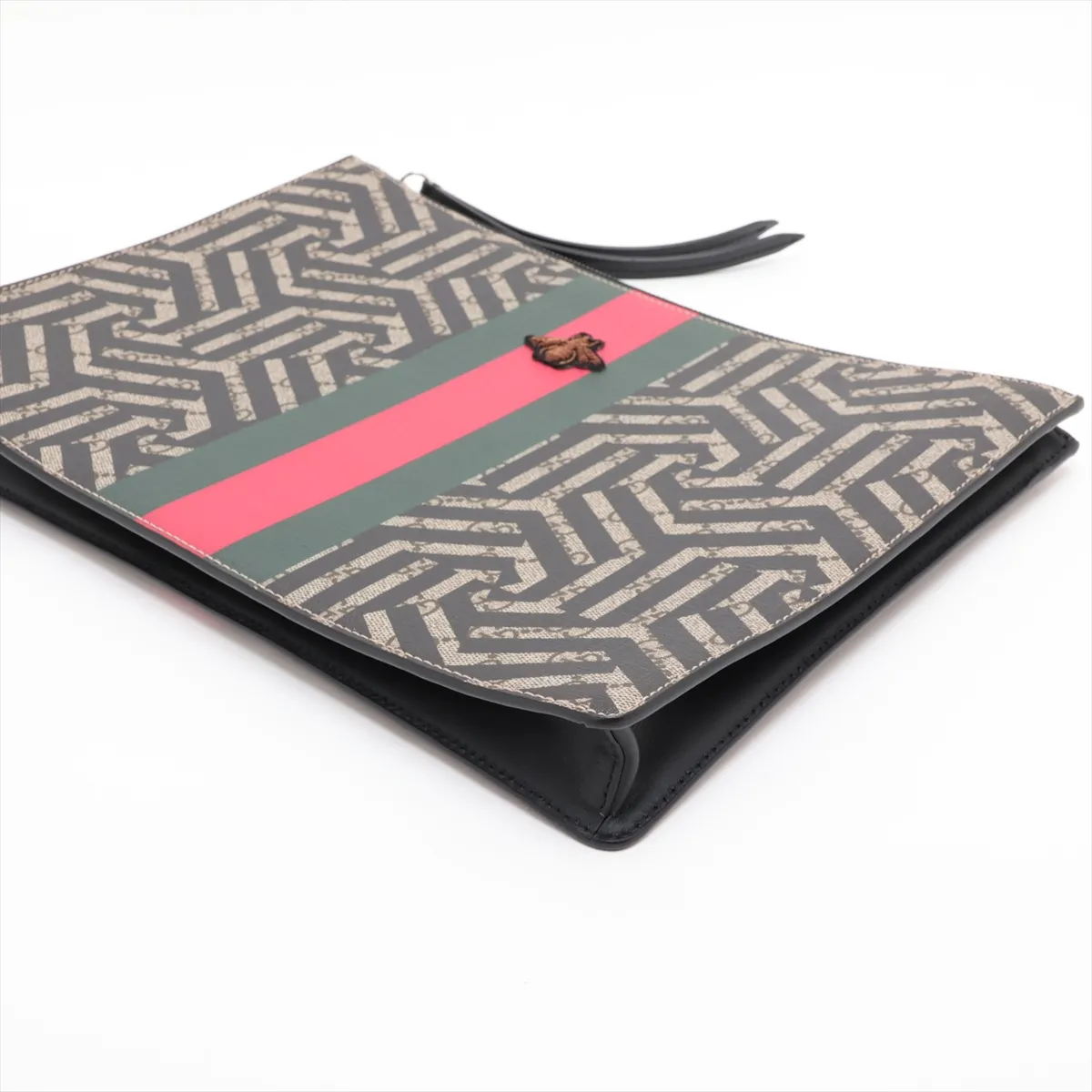 GG Kaleido 429004 PVC x Leather Clutch Bag, Black x Beige — view 3