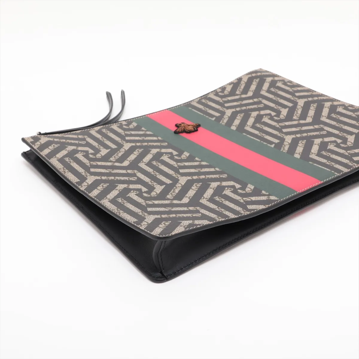 GG Kaleido 429004 PVC x Leather Clutch Bag, Black x Beige — view 4