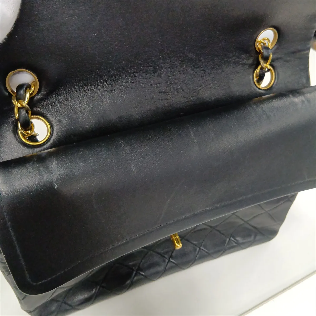 Matelassé Lambskin Double Flap Double Chain Bag, Black with Gold Hardware, Item No. 1396750 — view 14