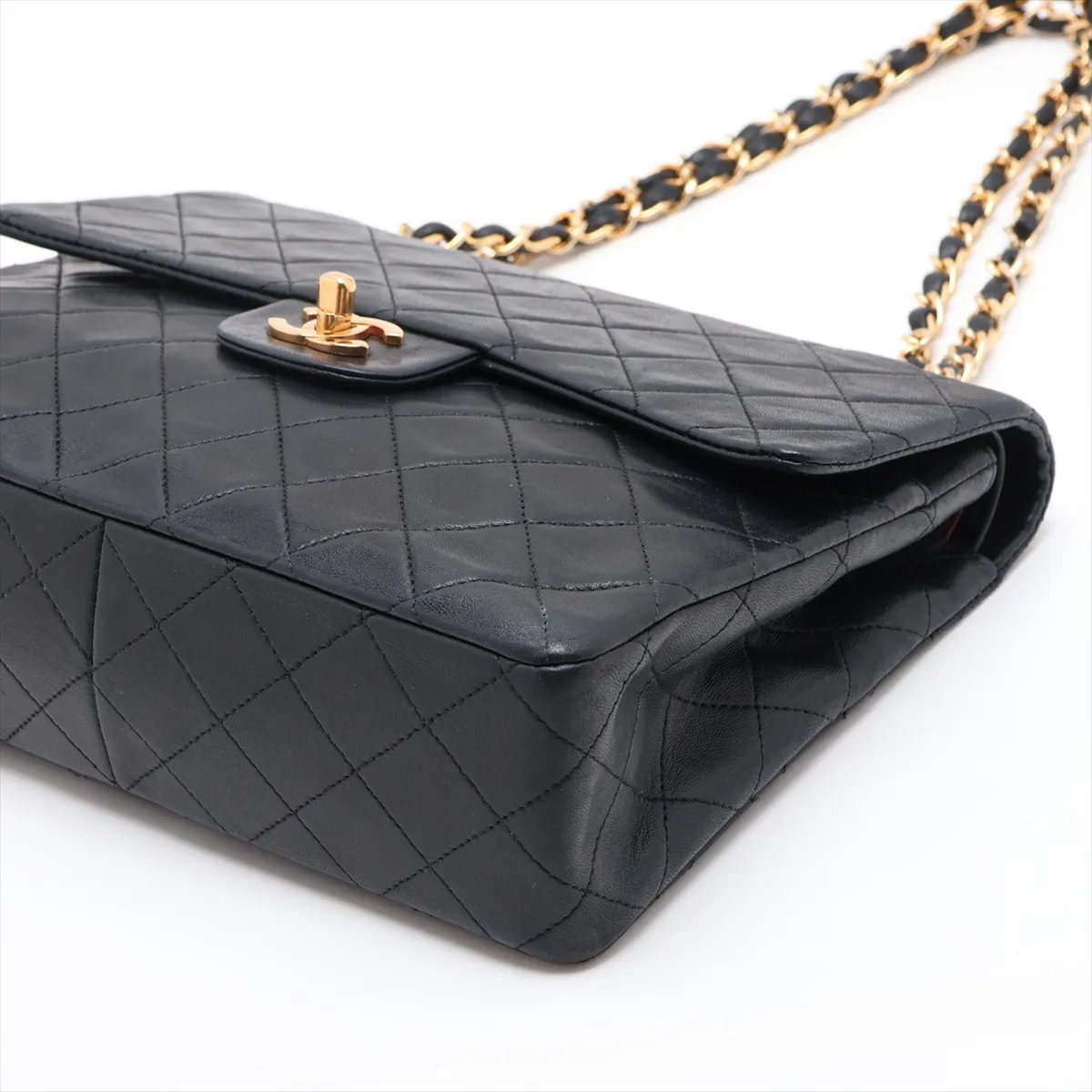 Matelassé Lambskin Double Flap Double Chain Bag, Black with Gold Hardware, Item No. 1396750 — view 3
