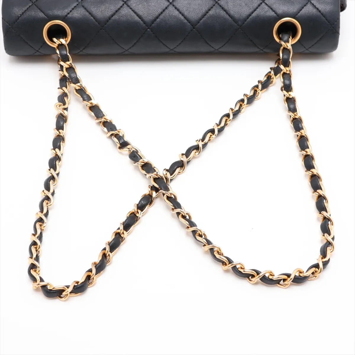 Matelassé Lambskin Double Flap Double Chain Bag, Black with Gold Hardware, Item No. 1396750 — view 5