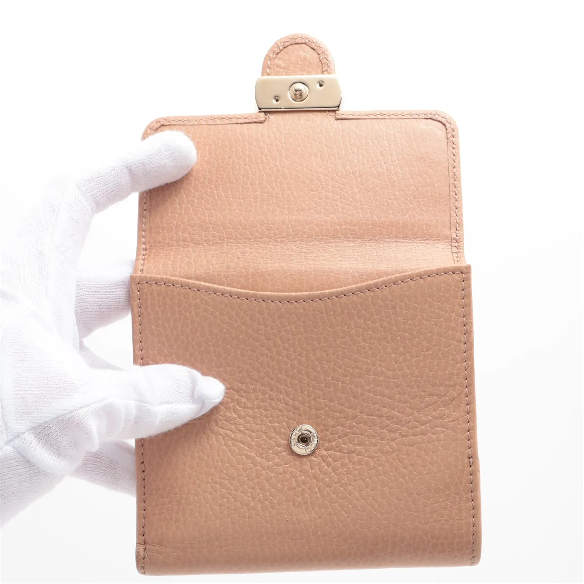 Interlocking G 615525 Leather Compact Wallet Beige — view 3