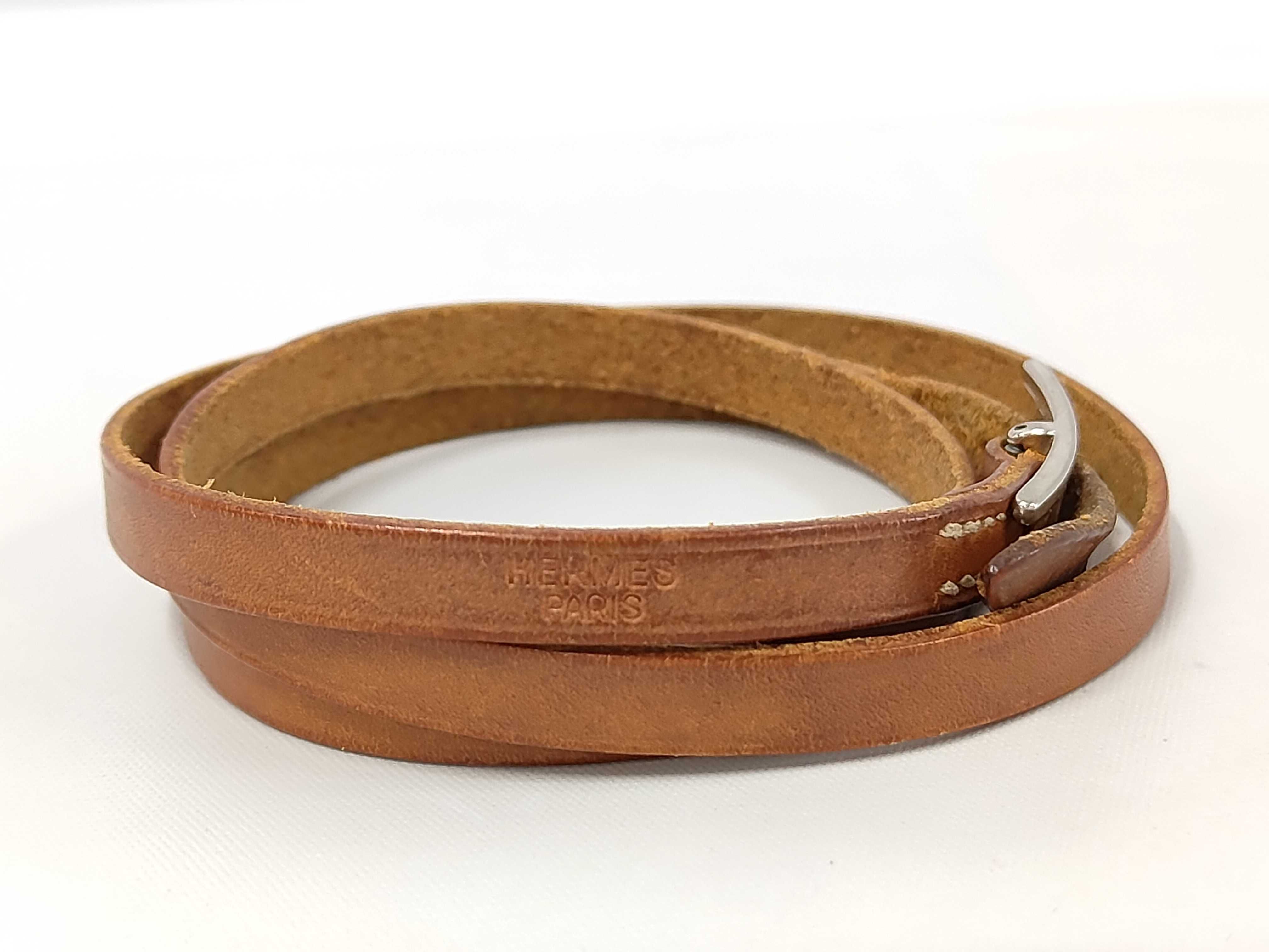 Api Leather Brown Silver Bracelet Choker Bracelet/Bangle — view 3