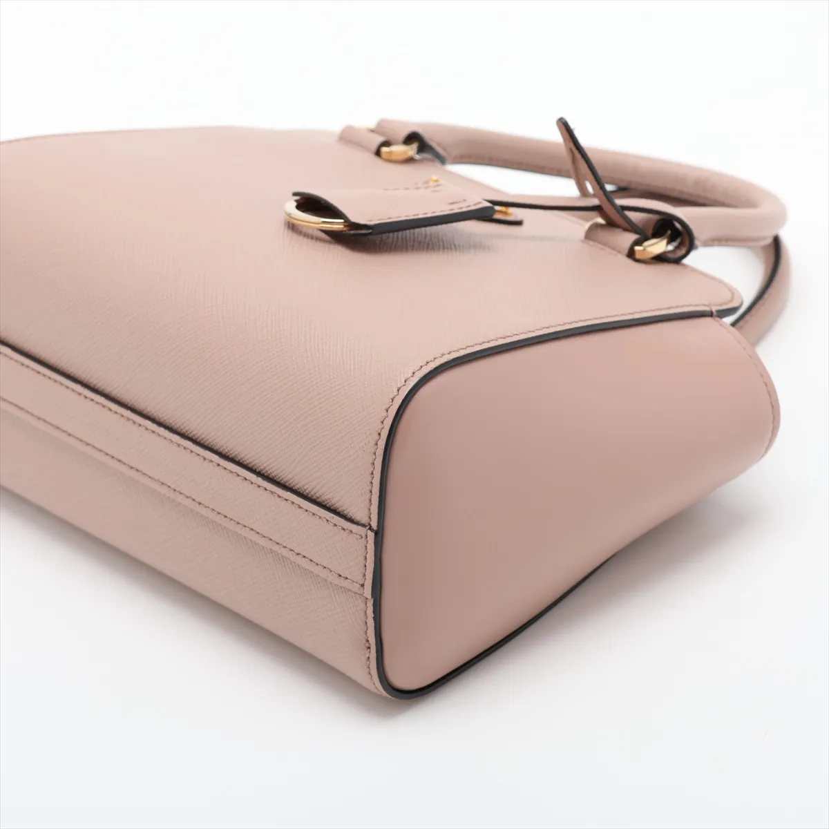 Saffiano Leather 2-Way Handbag, Beige — view 3