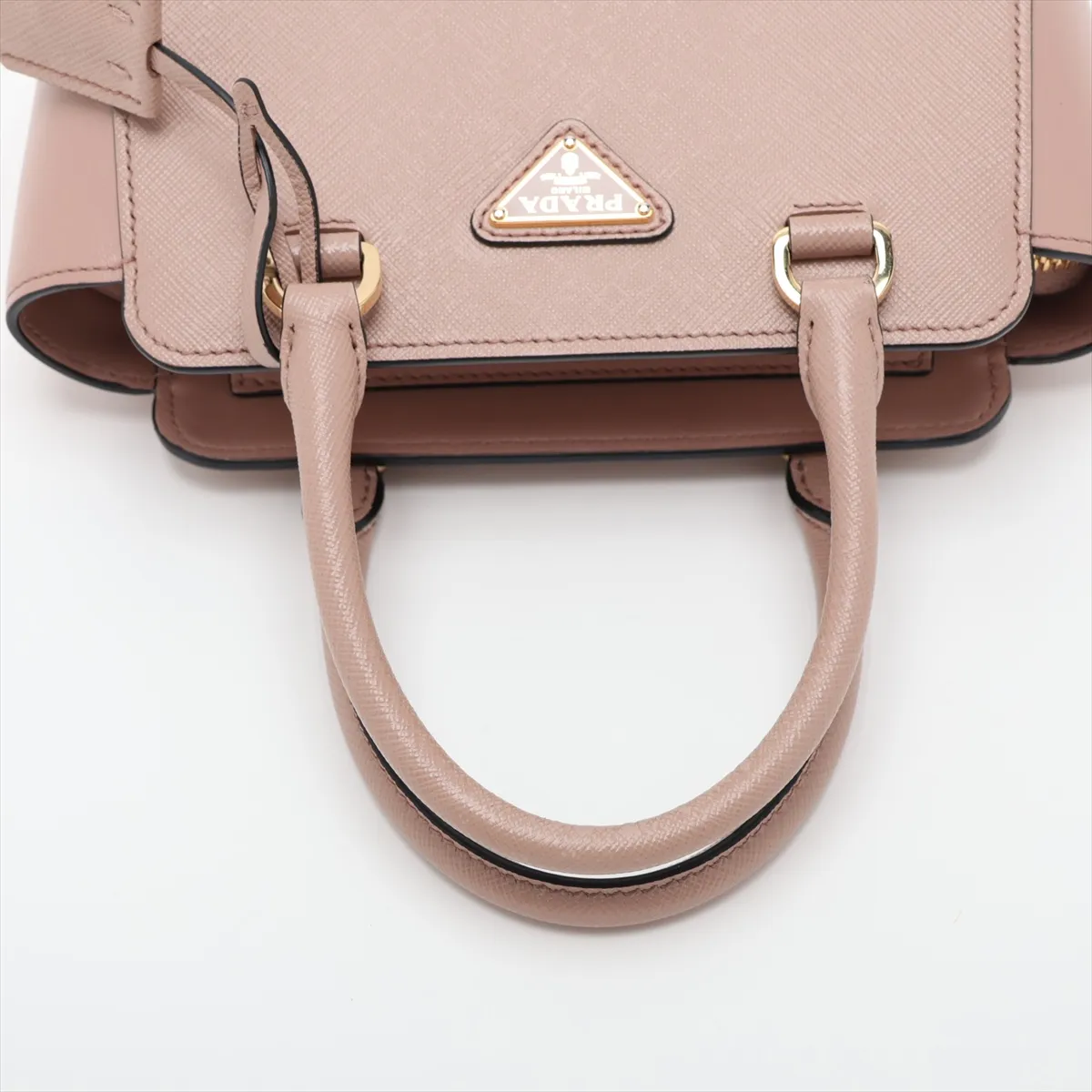 Saffiano Leather 2-Way Handbag, Beige — view 5