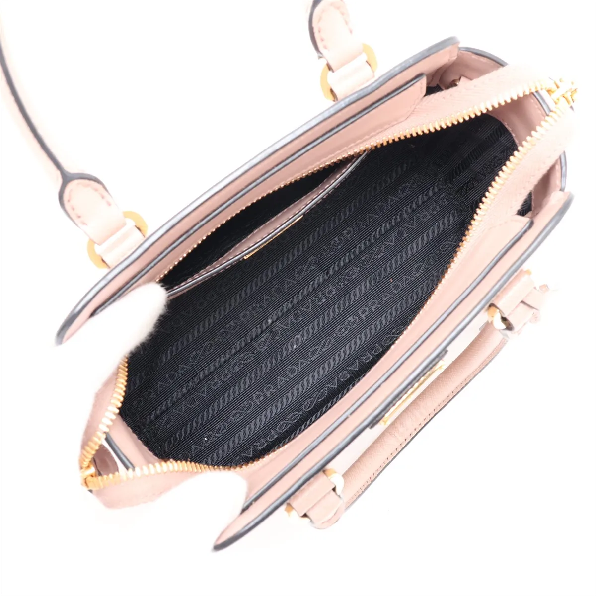 Saffiano Leather 2-Way Handbag, Beige — view 8