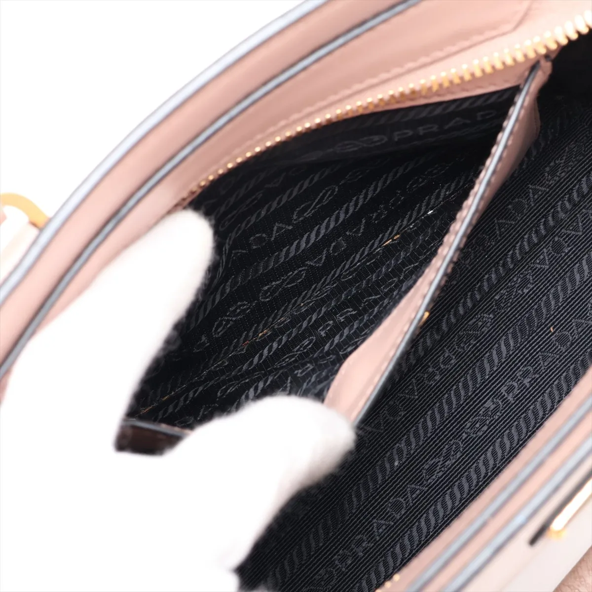 Saffiano Leather 2-Way Handbag, Beige — view 9