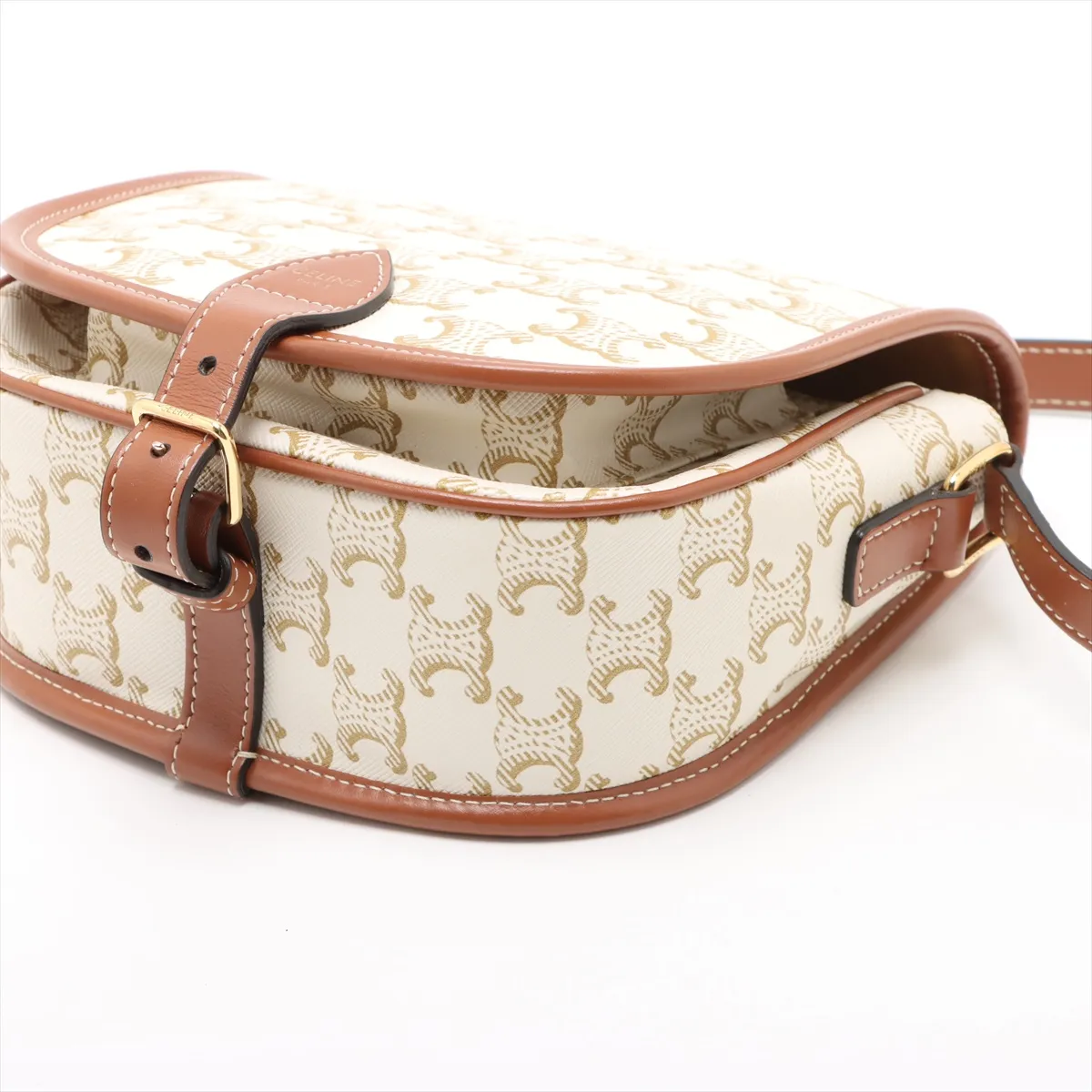 Triomphe Medium Folco PVC x Leather Shoulder Bag White x Brown — view 3