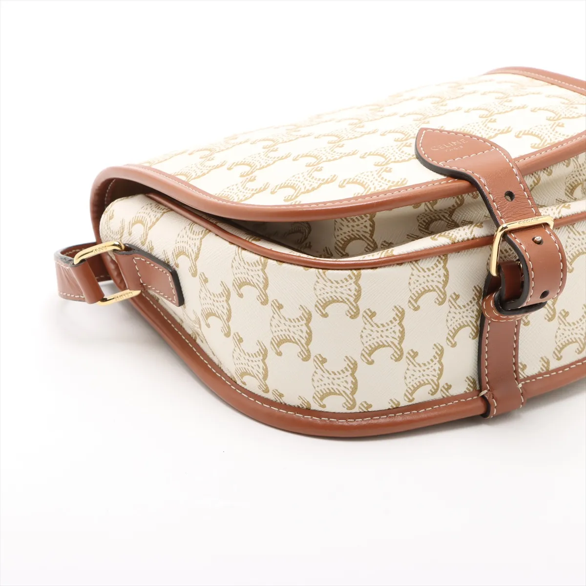 Triomphe Medium Folco PVC x Leather Shoulder Bag White x Brown — view 4