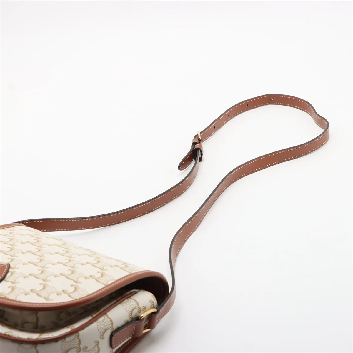 Triomphe Medium Folco PVC x Leather Shoulder Bag White x Brown — view 5