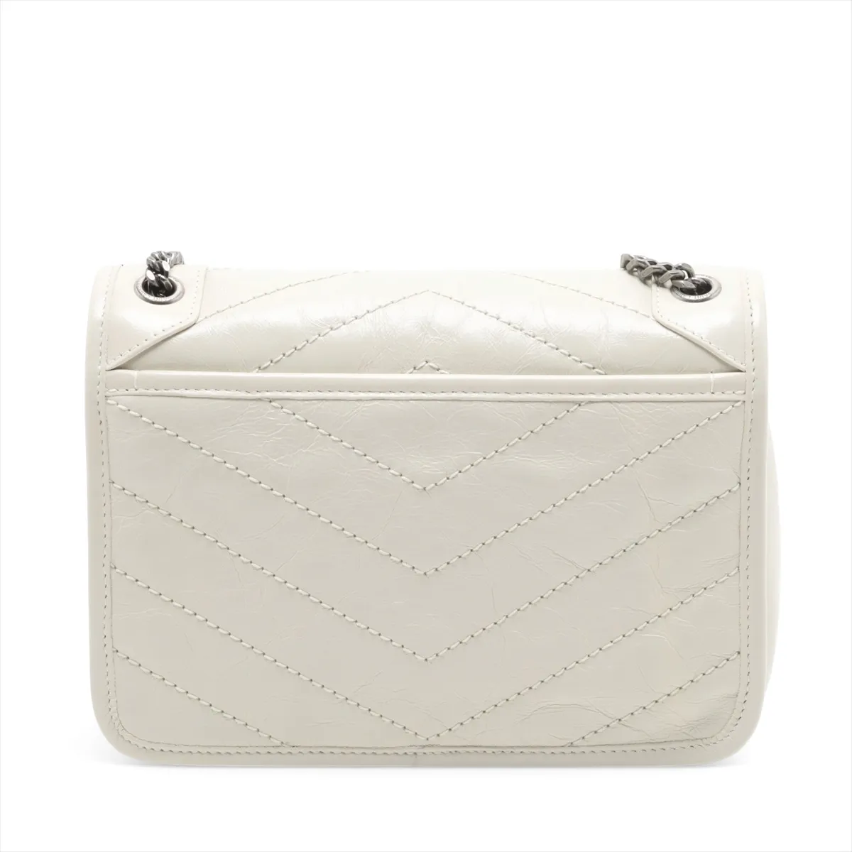 Niki Baby Leather Chain Shoulder Bag, White, 633160 — view 2