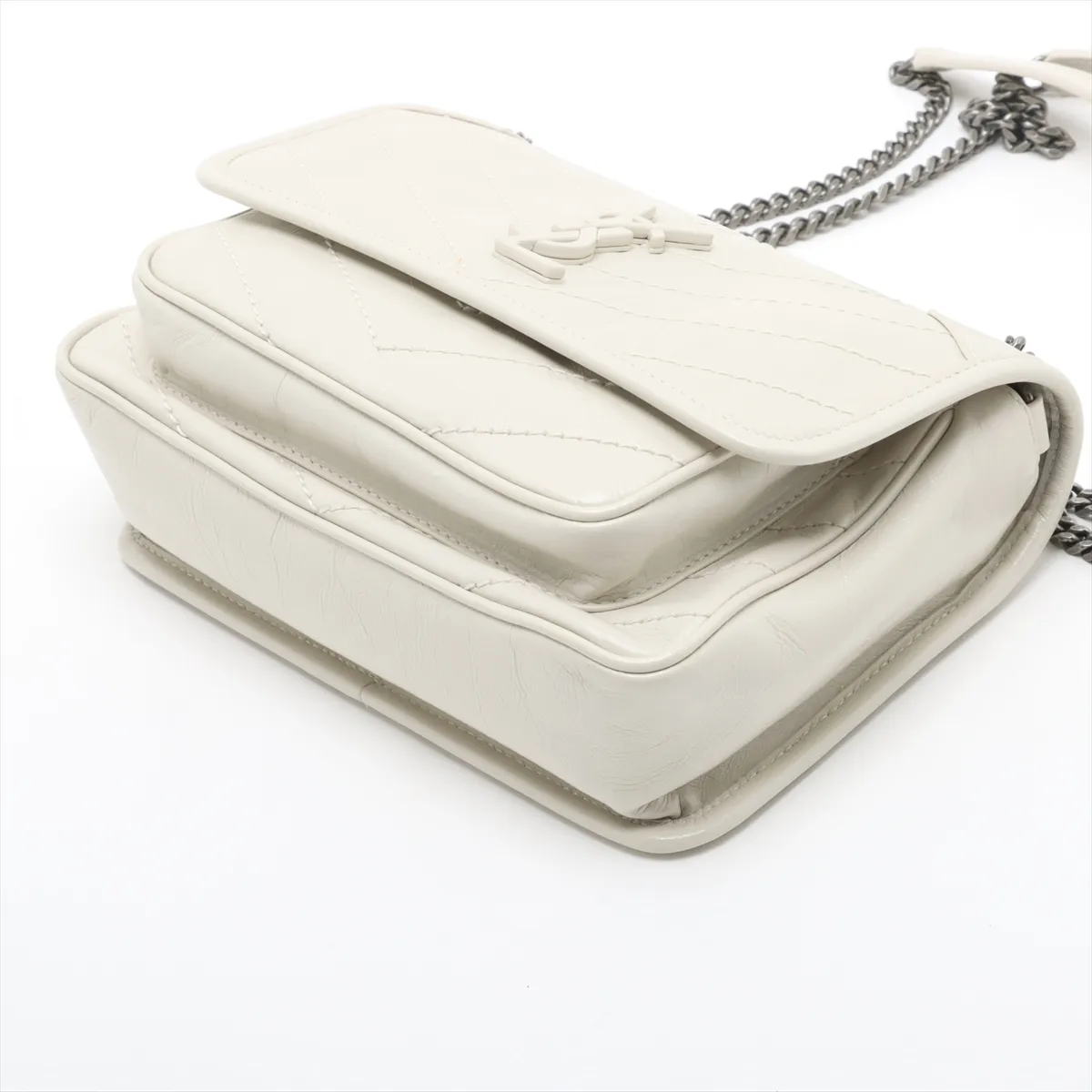 Niki Baby Leather Chain Shoulder Bag, White, 633160 — view 3