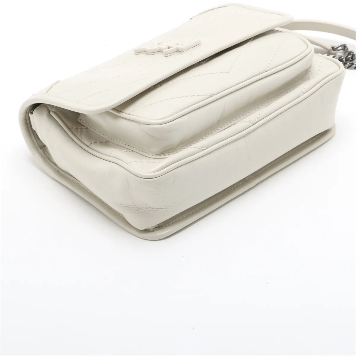 Niki Baby Leather Chain Shoulder Bag, White, 633160 — view 4