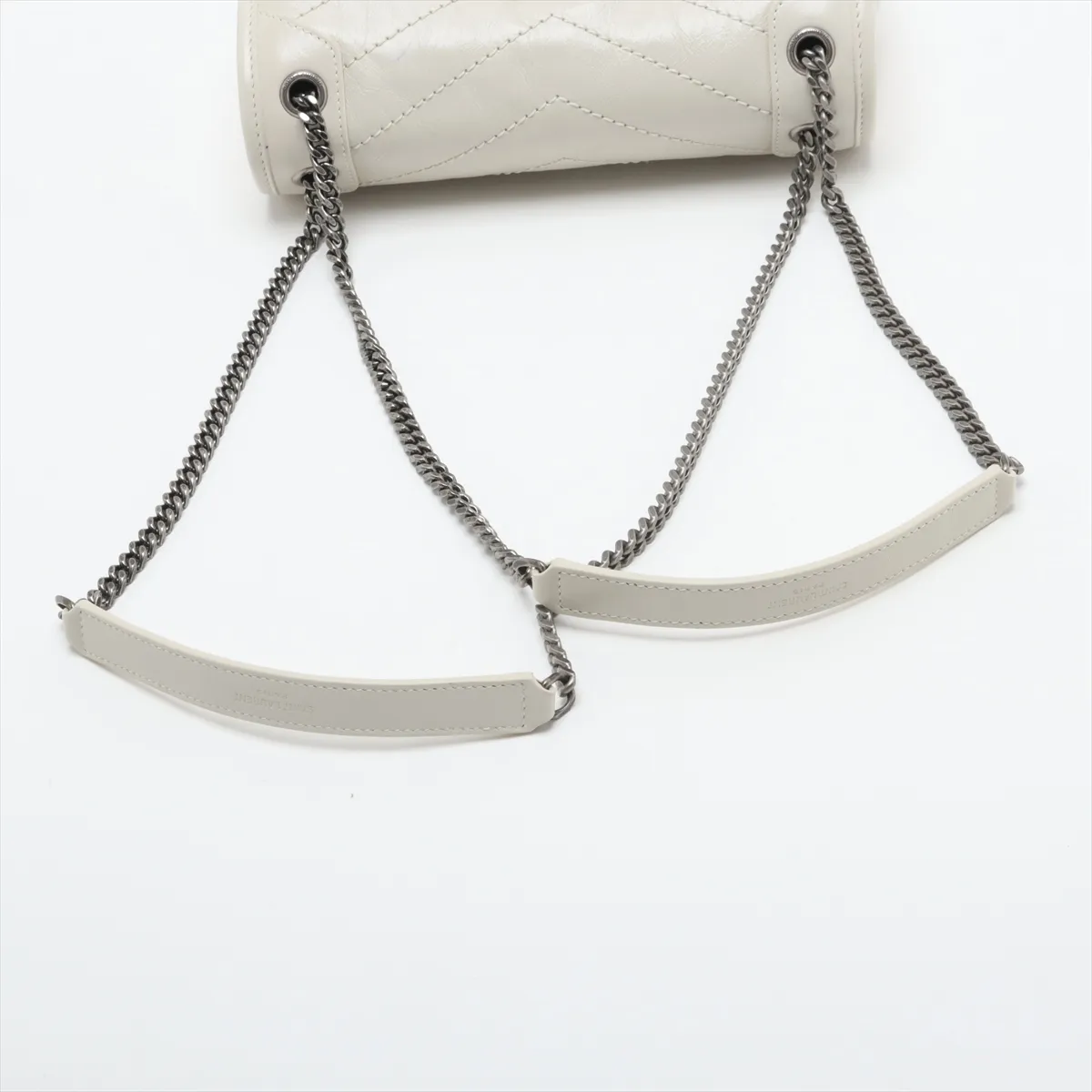 Niki Baby Leather Chain Shoulder Bag, White, 633160 — view 5