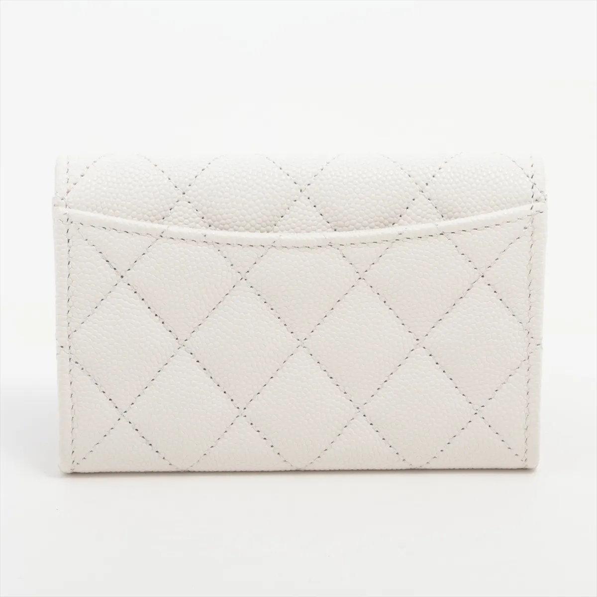 Matelassé Caviar Skin Card Case, White with Gold Hardware, L5K6K3E7 — view 2