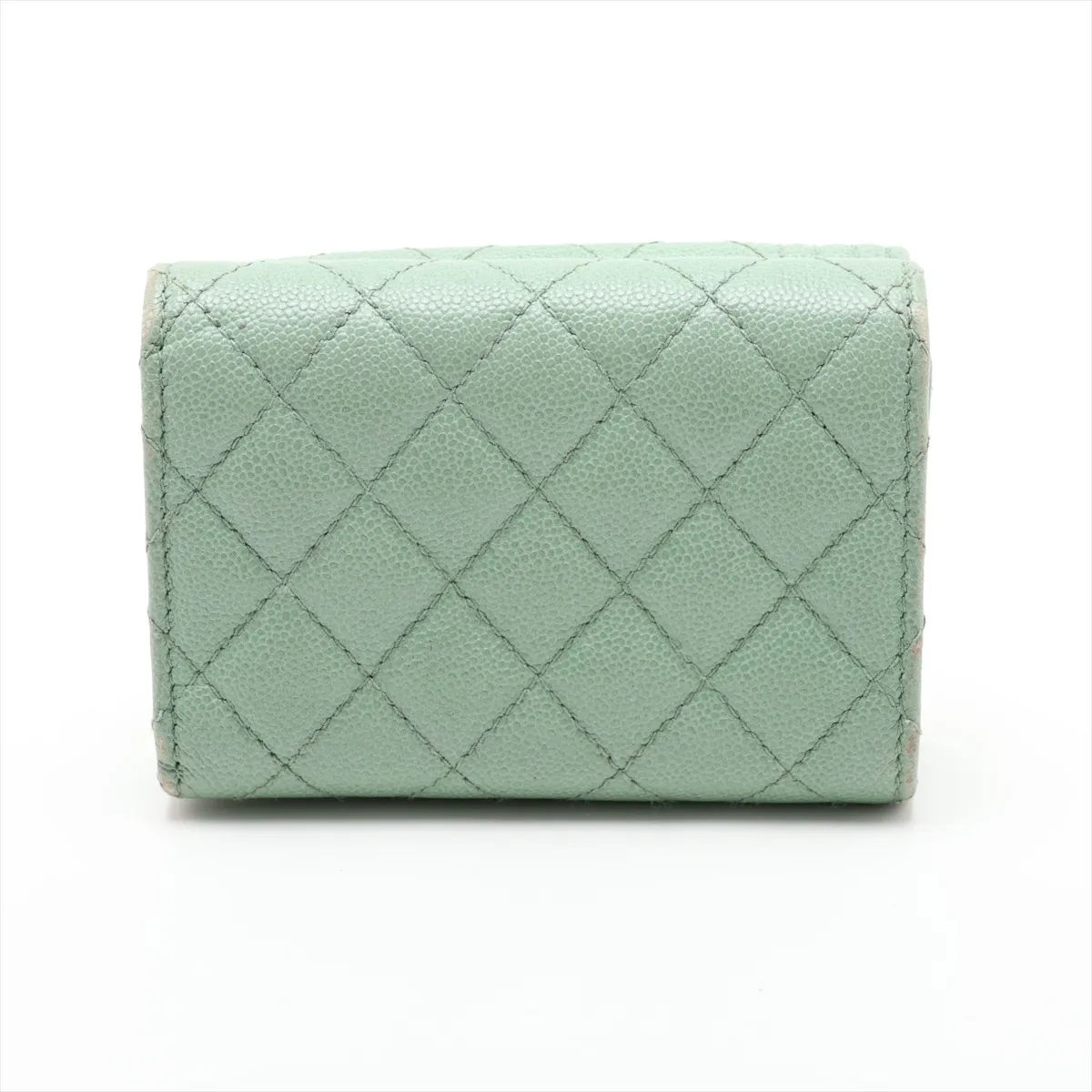 Boy Chanel Caviar Skin Compact Wallet, Green, Silver Hardware, N72X41J9 — view 2