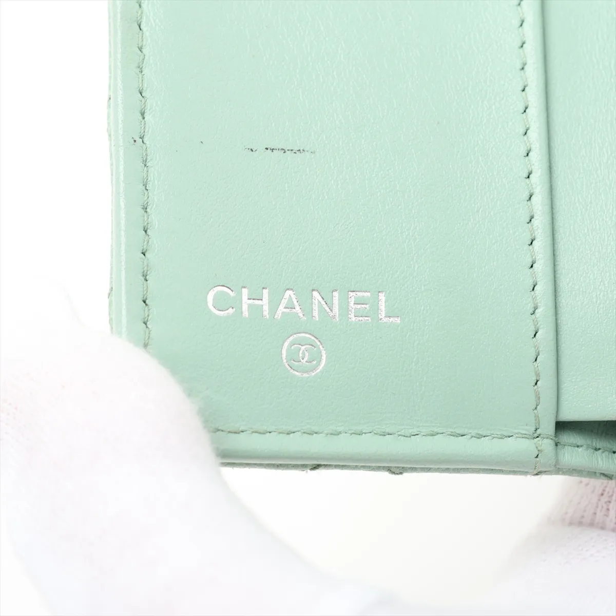 Boy Chanel Caviar Skin Compact Wallet, Green, Silver Hardware, N72X41J9 — view 7