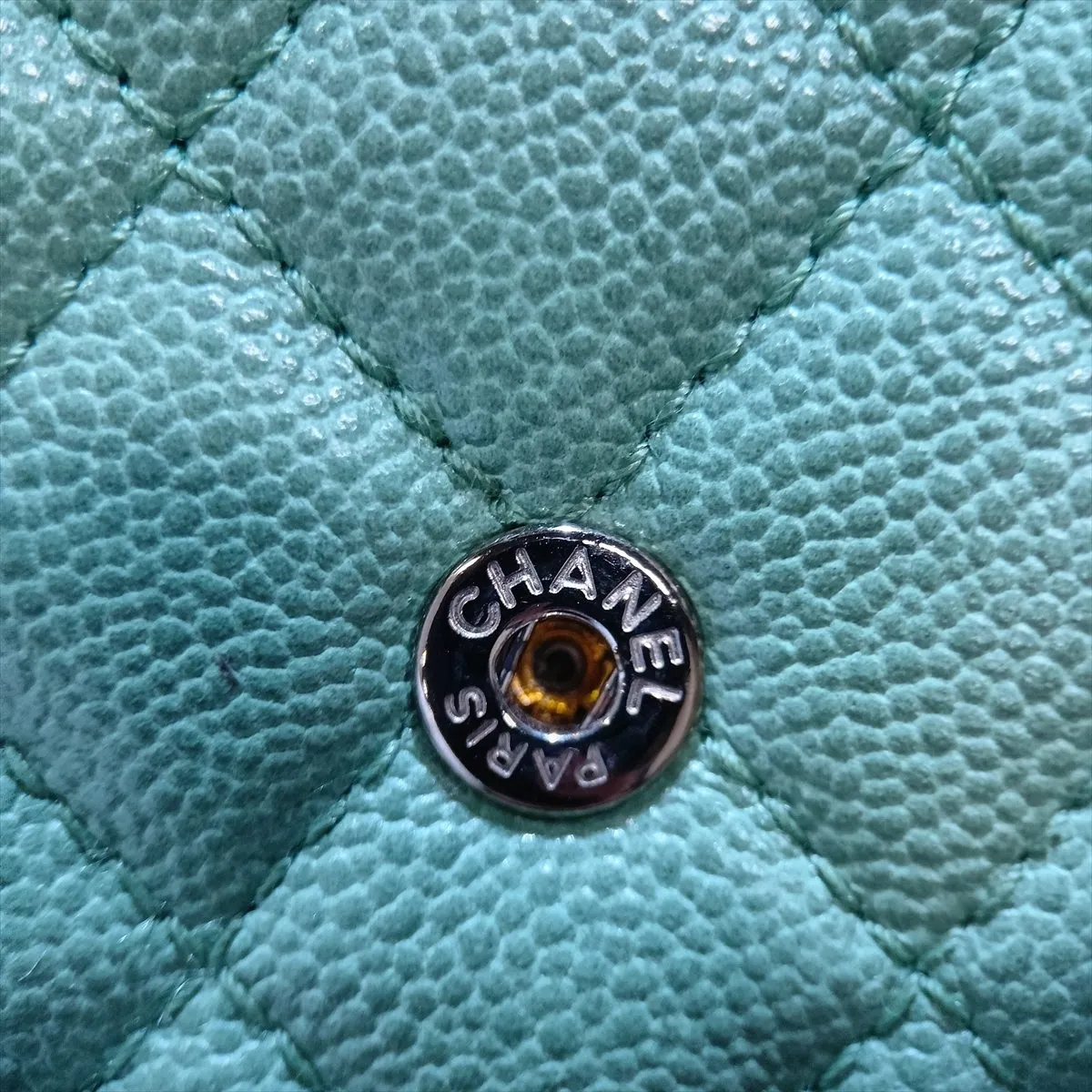 Boy Chanel Caviar Skin Compact Wallet, Green, Silver Hardware, N72X41J9 — view 9