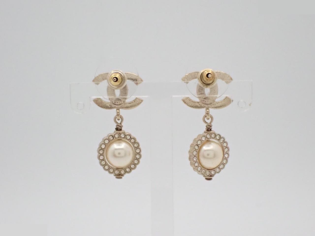 earrings, B21V, Coco Mark, pearl, stone, 3cm in height. — view 2