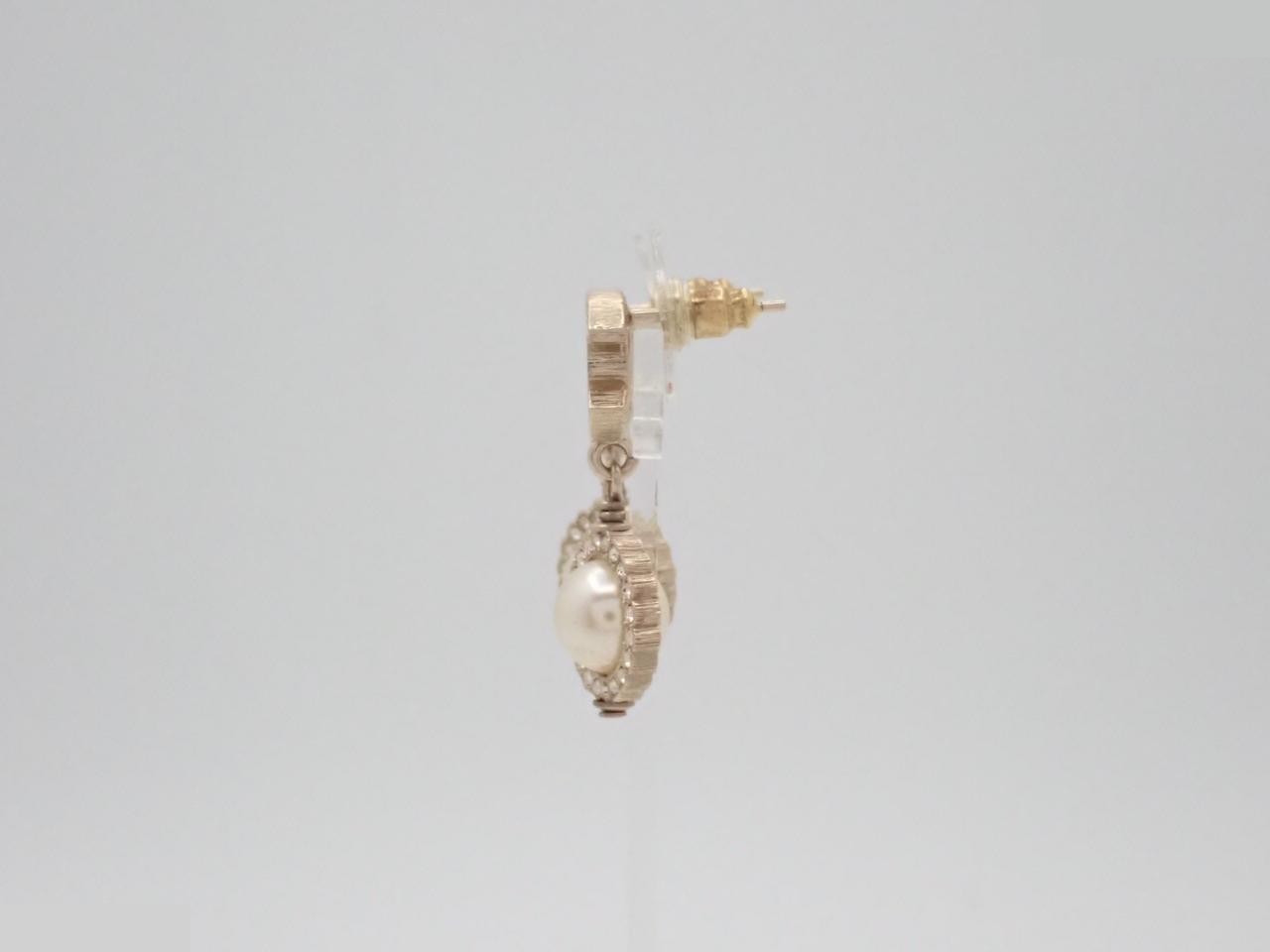 earrings, B21V, Coco Mark, pearl, stone, 3cm in height. — view 3