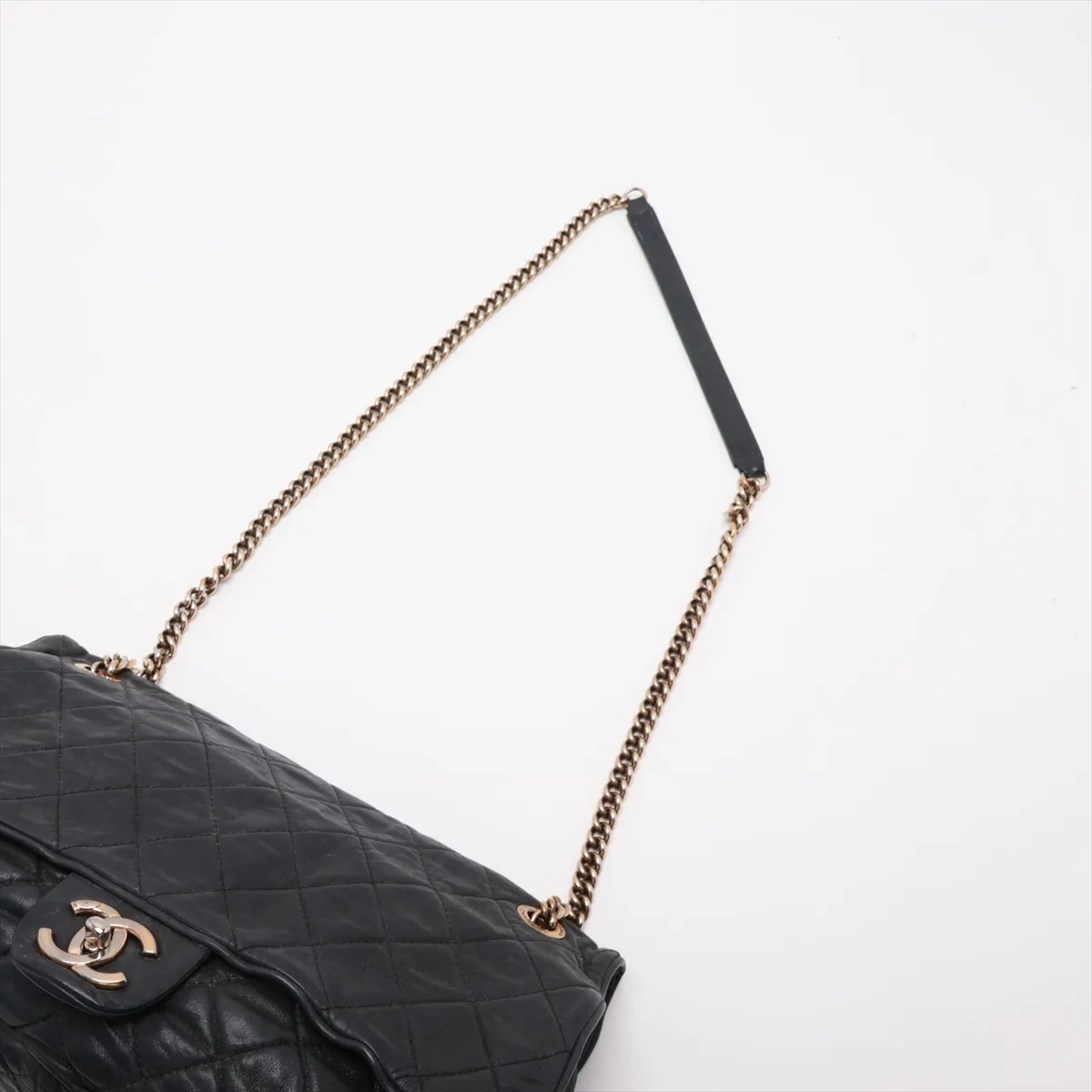 Matelassé Leather Single Flap Double Chain Bag, Gray with Gold Hardware, 17036305 (Serial Number 17) — view 5