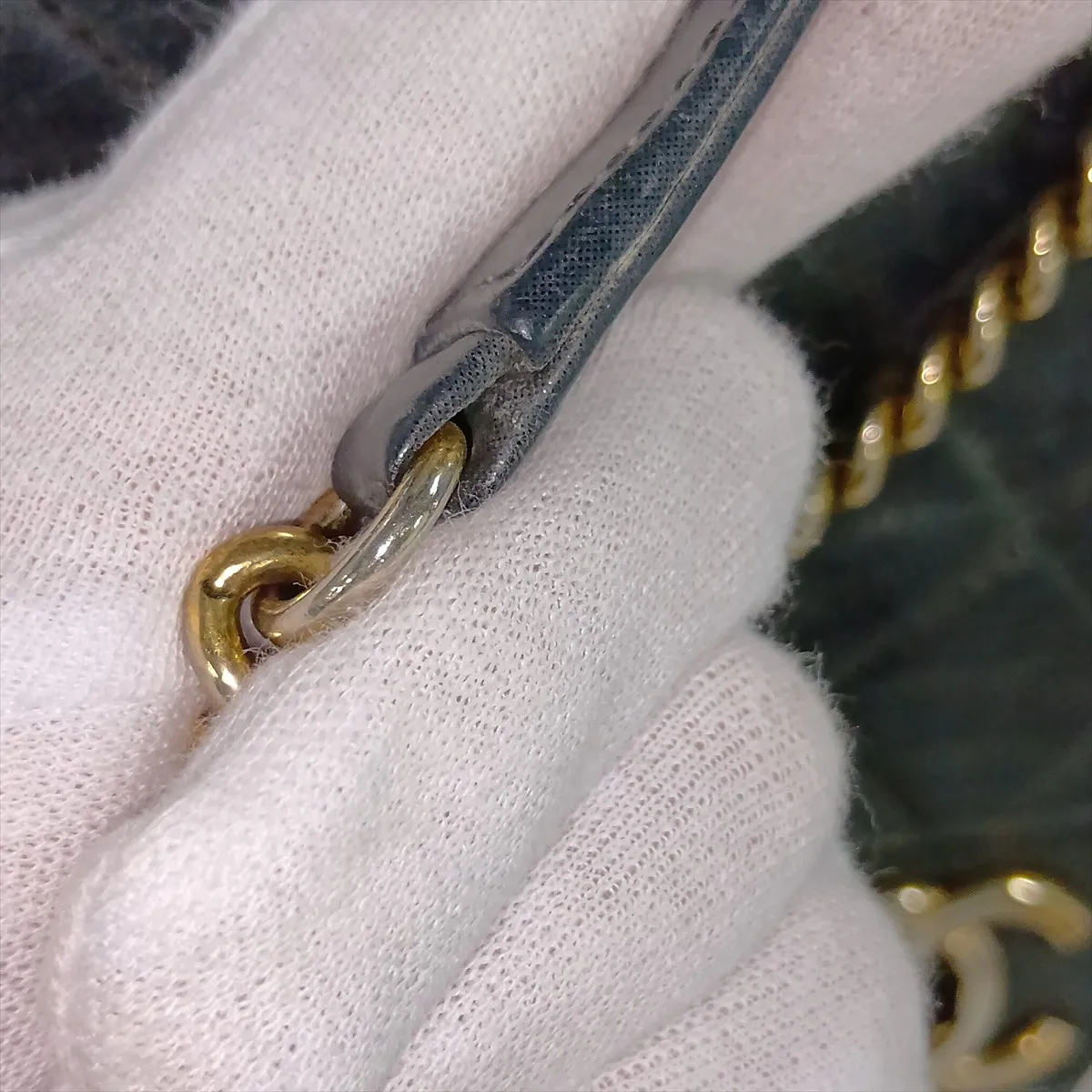 Matelassé Leather Single Flap Double Chain Bag, Gray with Gold Hardware, 17036305 (Serial Number 17) — view 10