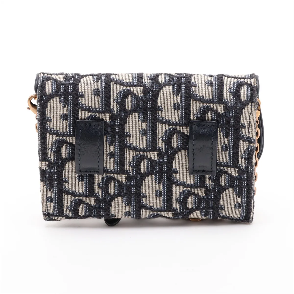 Oblique Saddle Canvas x Leather Chain Shoulder Bag, Navy — view 2