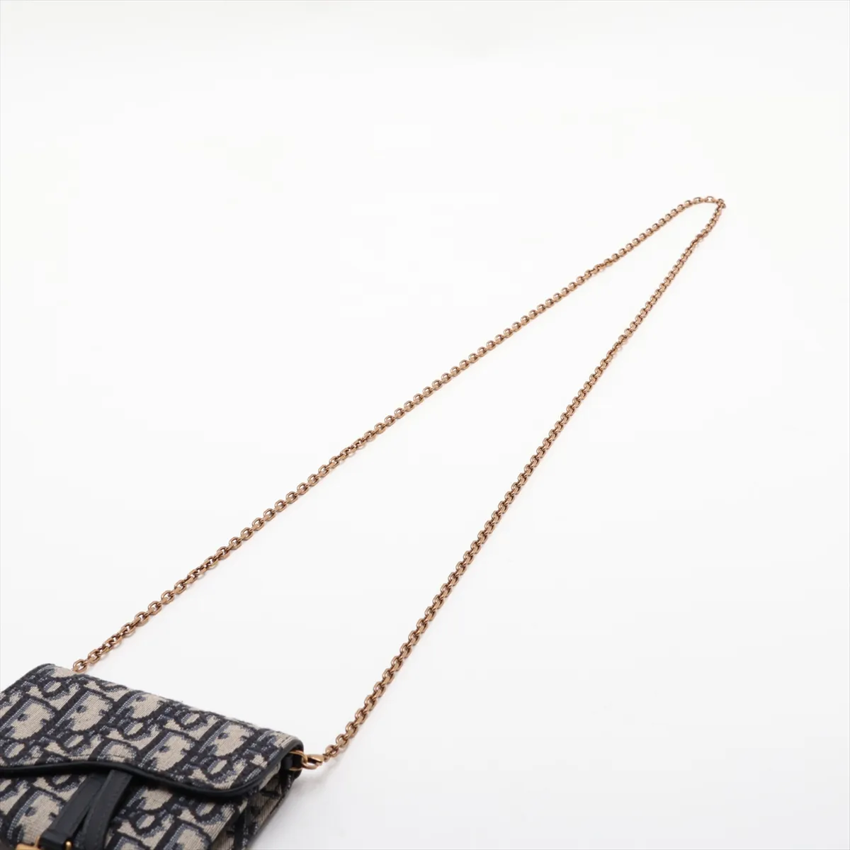 Oblique Saddle Canvas x Leather Chain Shoulder Bag, Navy — view 5