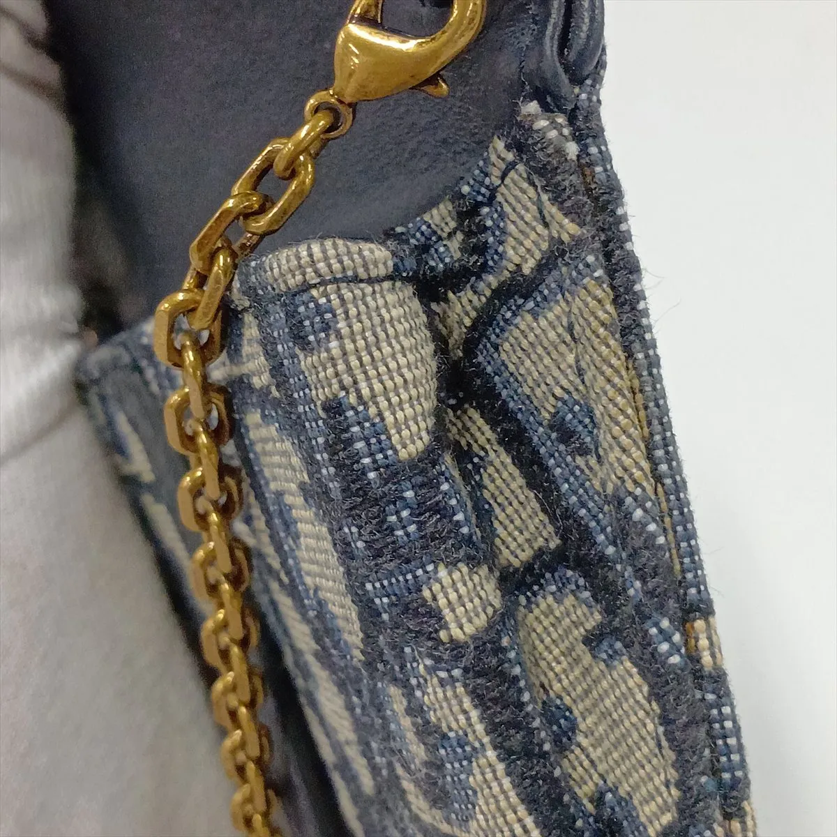 Oblique Saddle Canvas x Leather Chain Shoulder Bag, Navy — view 8