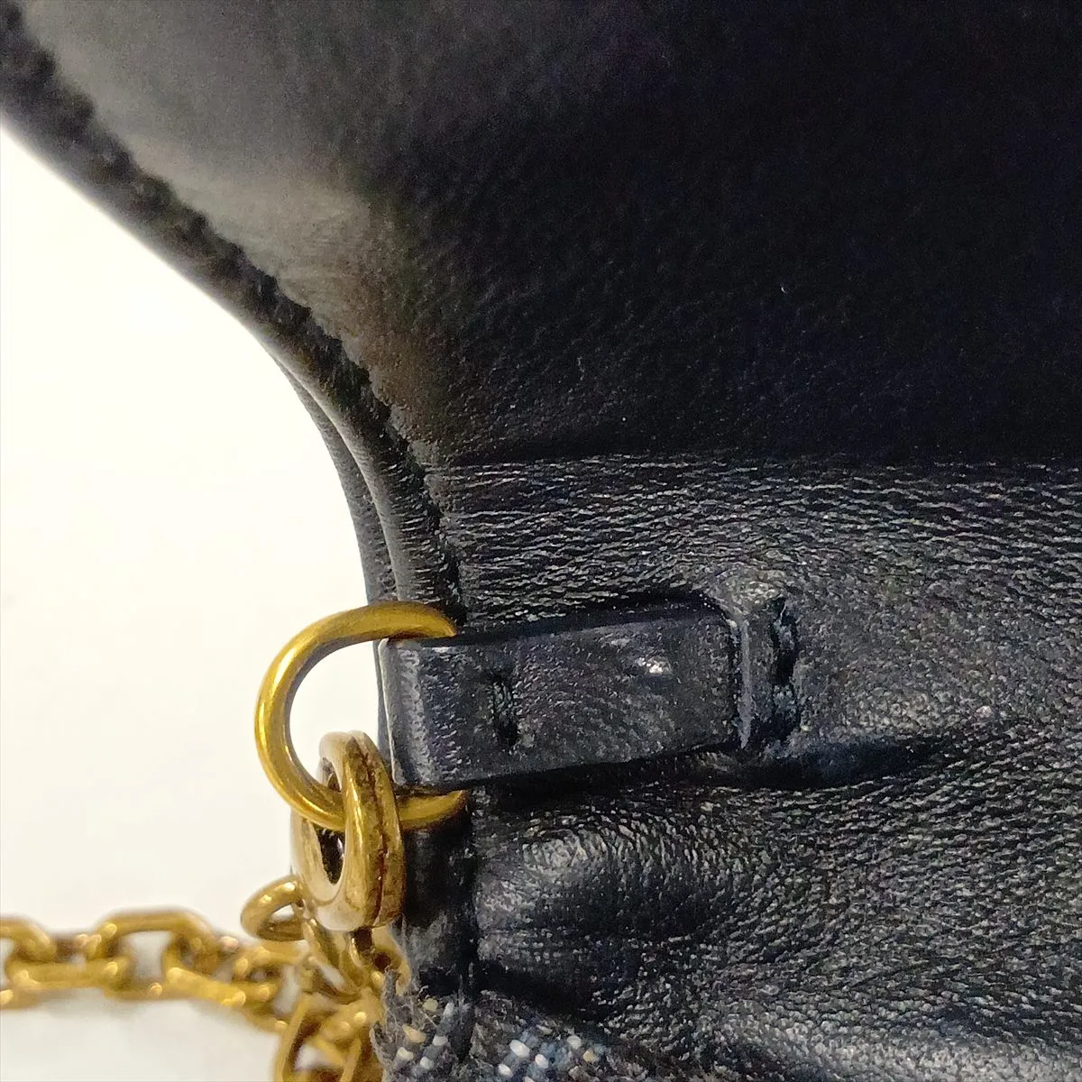 Oblique Saddle Canvas x Leather Chain Shoulder Bag, Navy — view 9