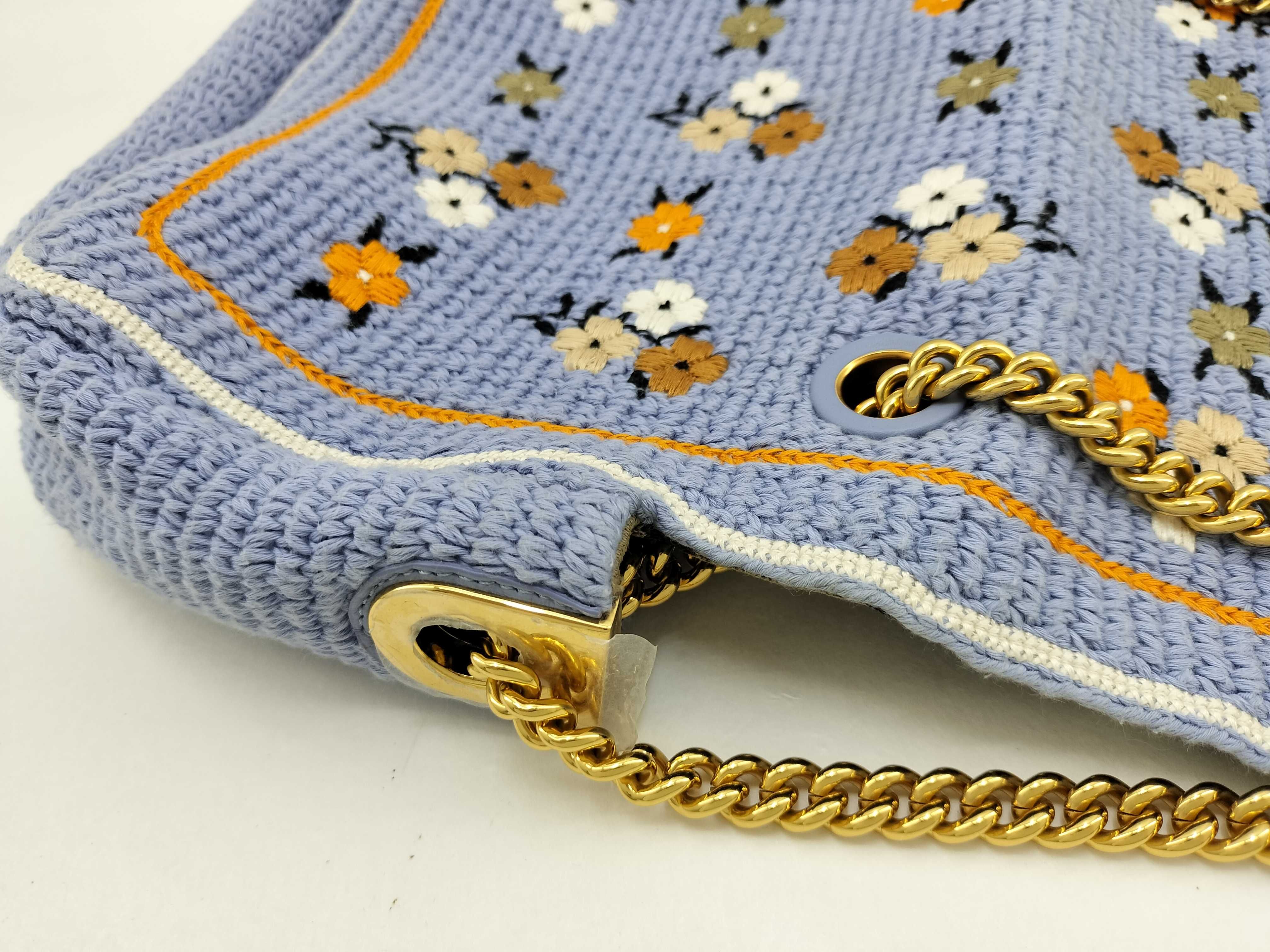 Knit Baguette Embroidered Chain Shoulder Bag — view 15