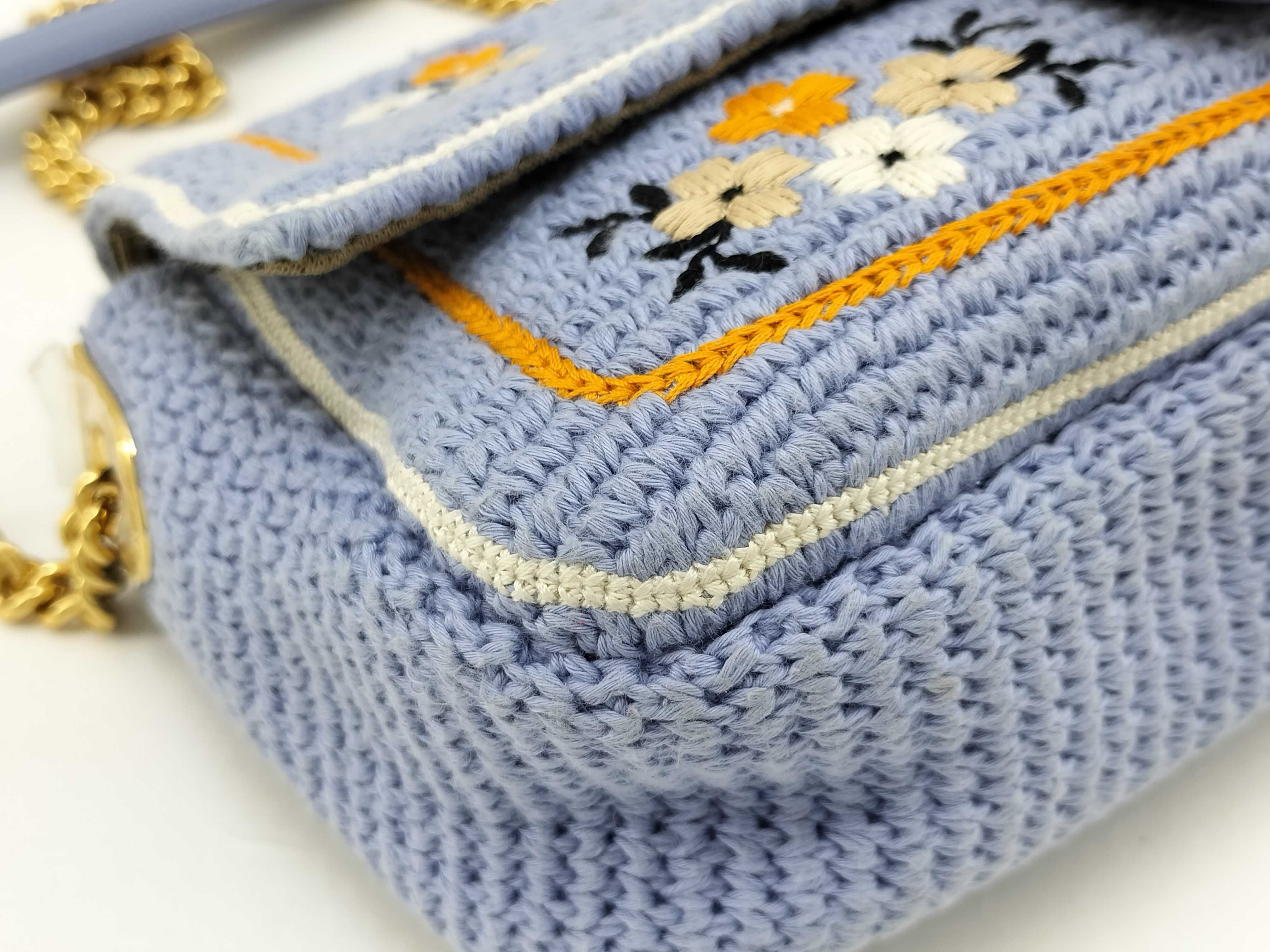 Knit Baguette Embroidered Chain Shoulder Bag — view 4