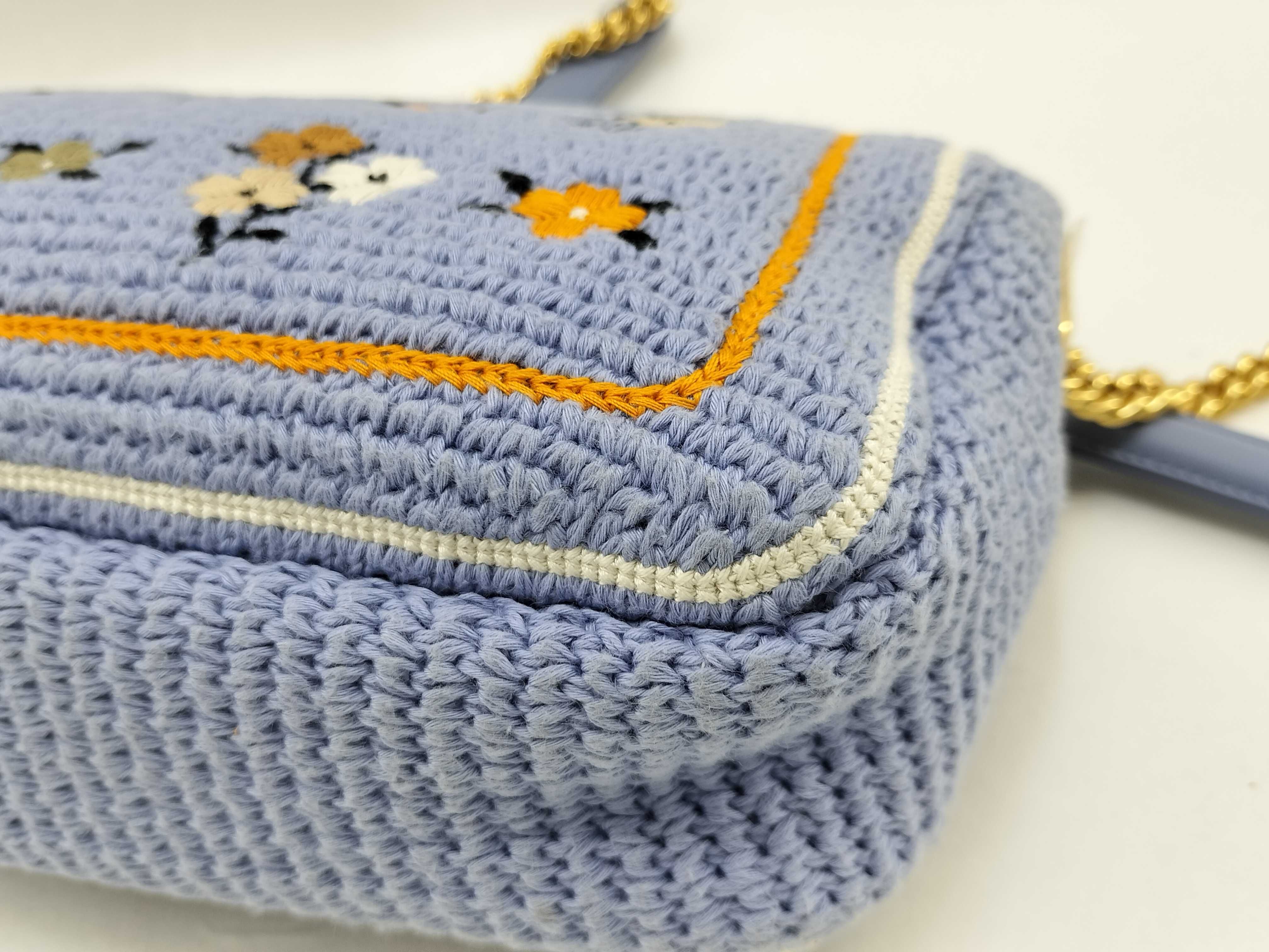 Knit Baguette Embroidered Chain Shoulder Bag — view 5