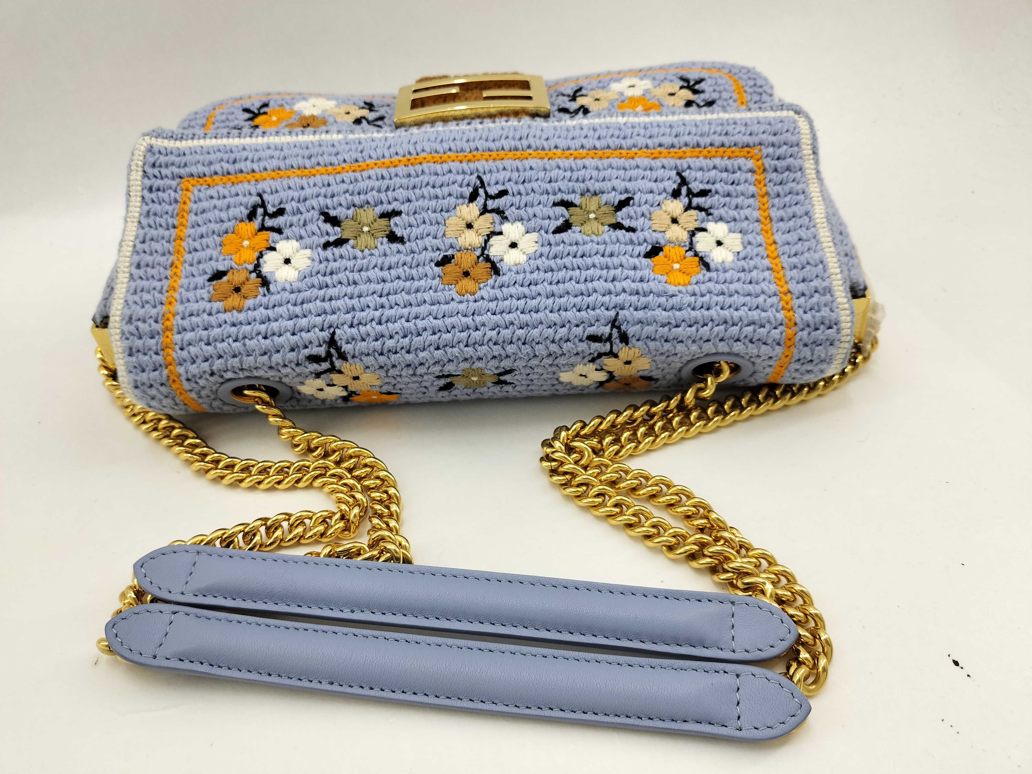 Knit Baguette Embroidered Chain Shoulder Bag — view 7