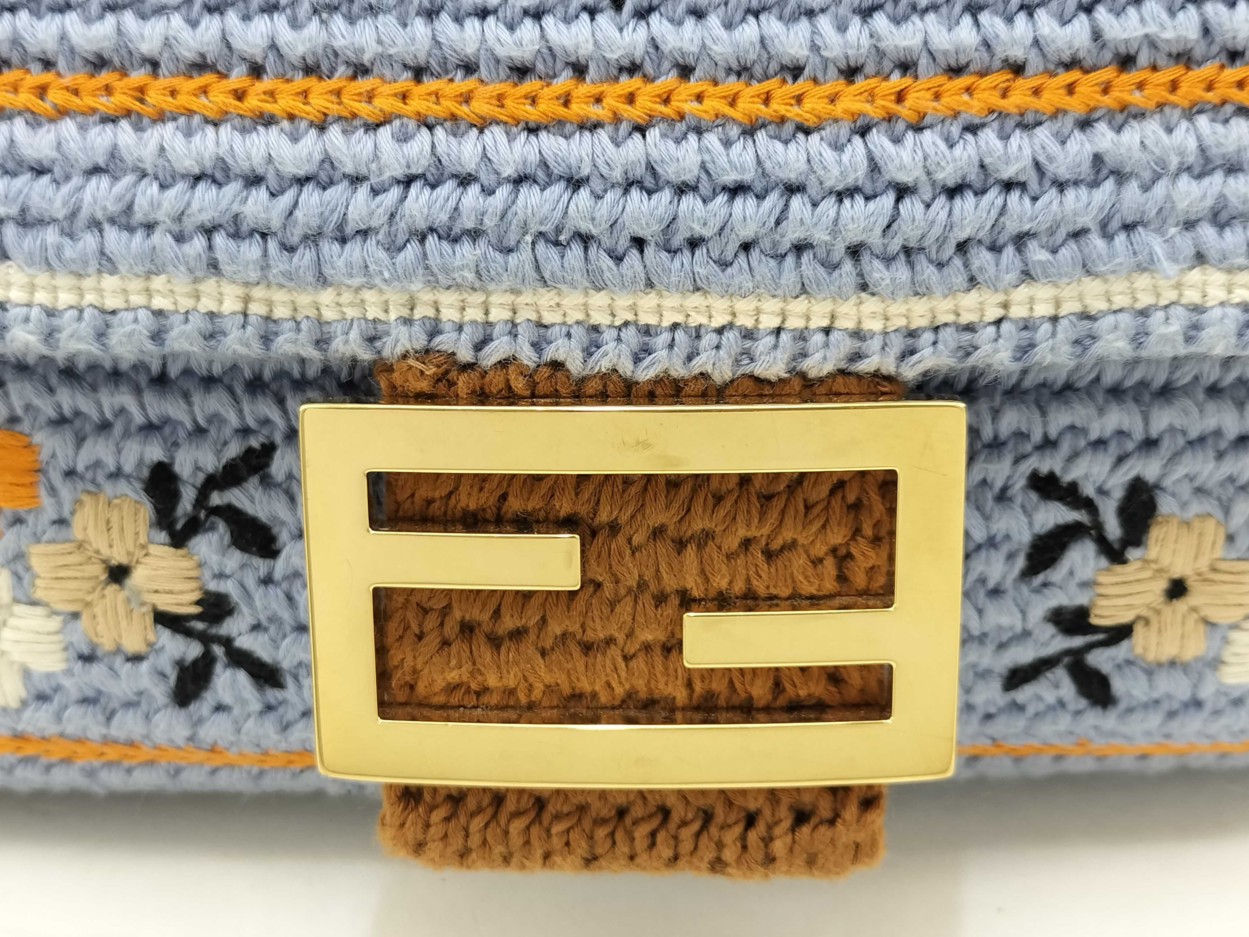 Knit Baguette Embroidered Chain Shoulder Bag — view 9