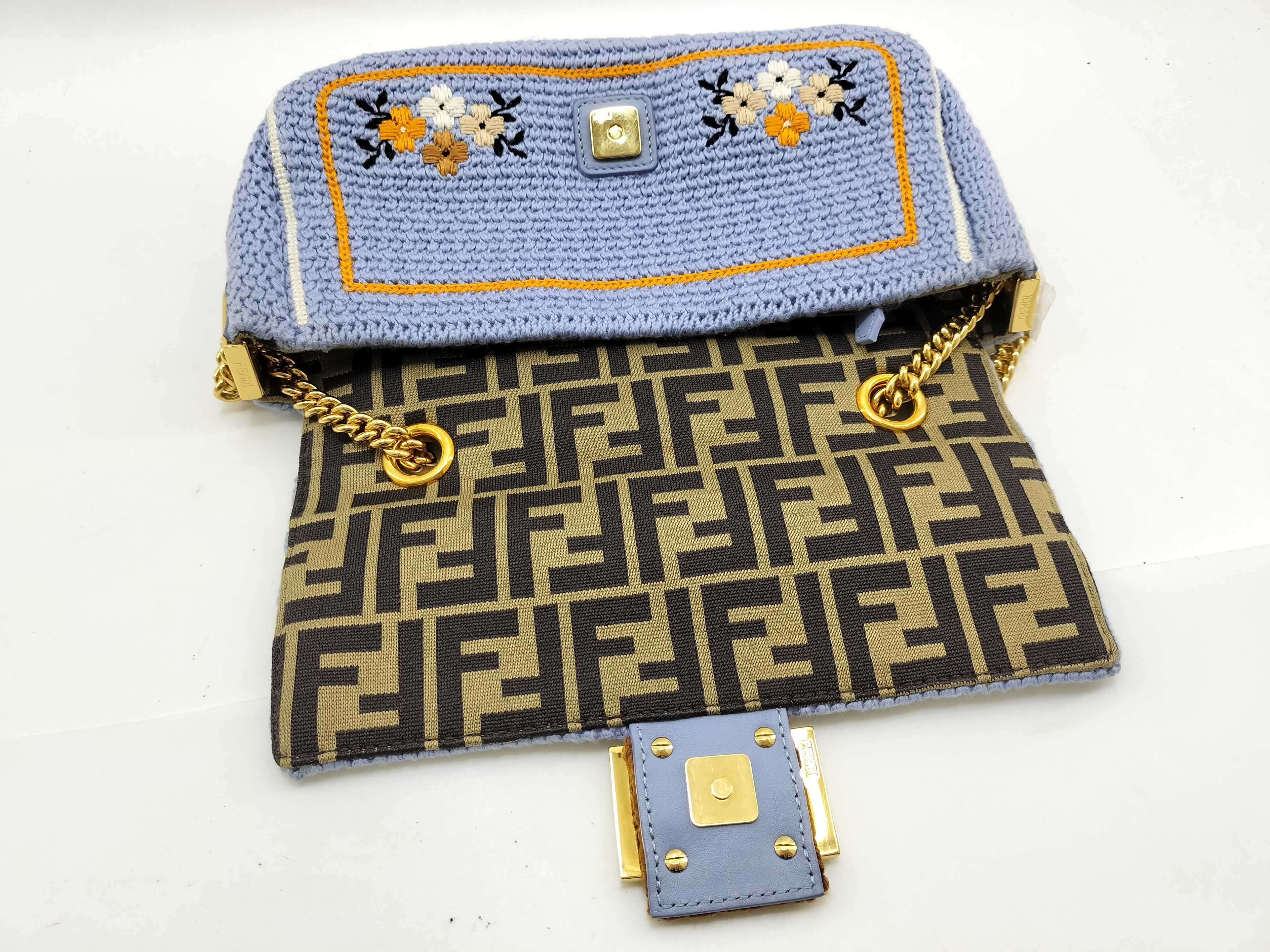 Knit Baguette Embroidered Chain Shoulder Bag — view 10