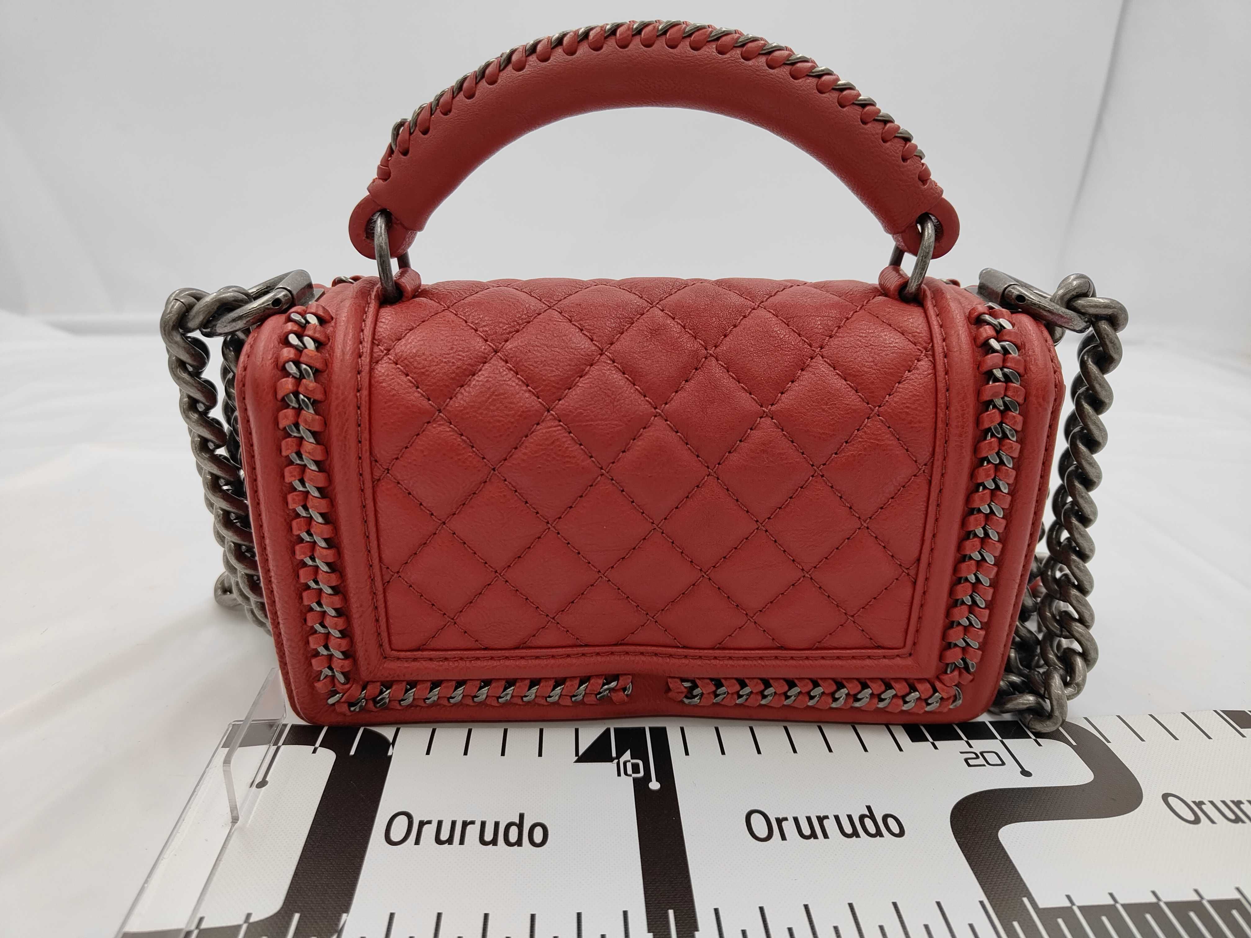 Mini Boy Chanel 2-Way Chain Shoulder Bag, Red — view 2