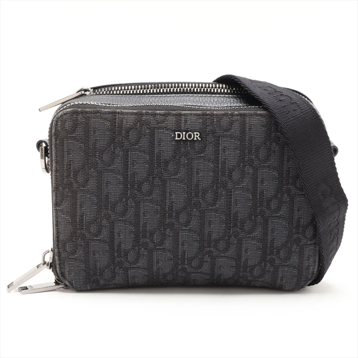 Oblique Canvas x Leather Shoulder Bag, Black