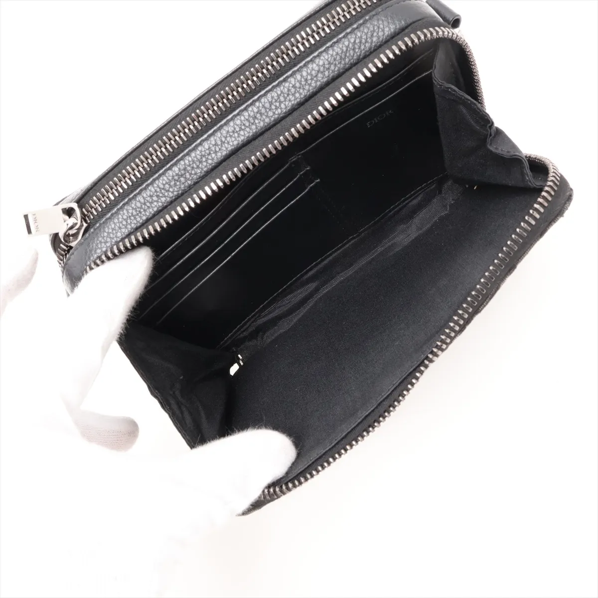 Oblique Canvas x Leather Shoulder Bag, Black — view 6