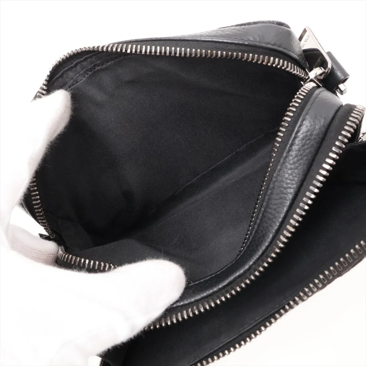 Oblique Canvas x Leather Shoulder Bag, Black — view 7